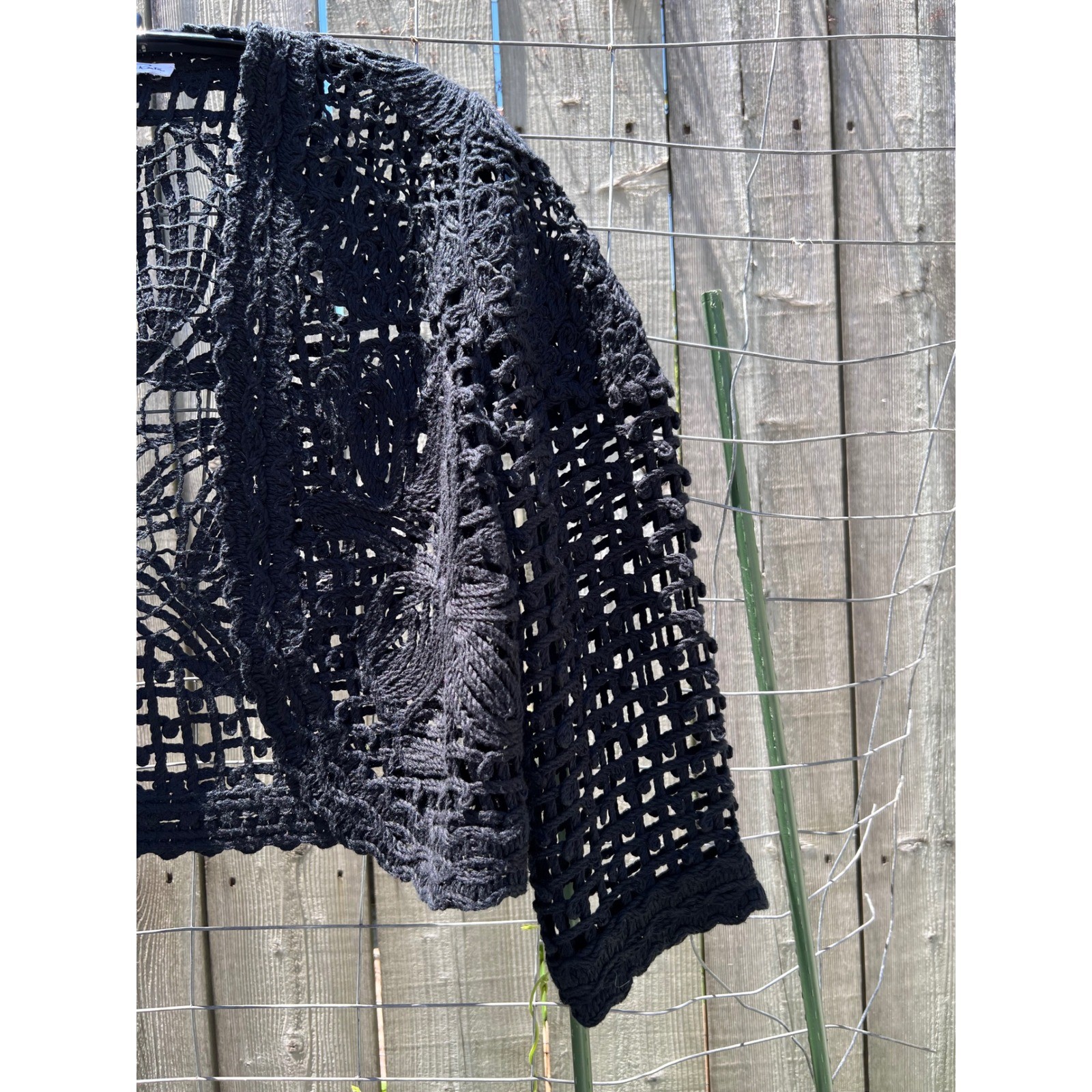 OSCAR DE LA RENTA VTG Black Ribbon Crochet Lace Bolero Cropped Jacket S/M