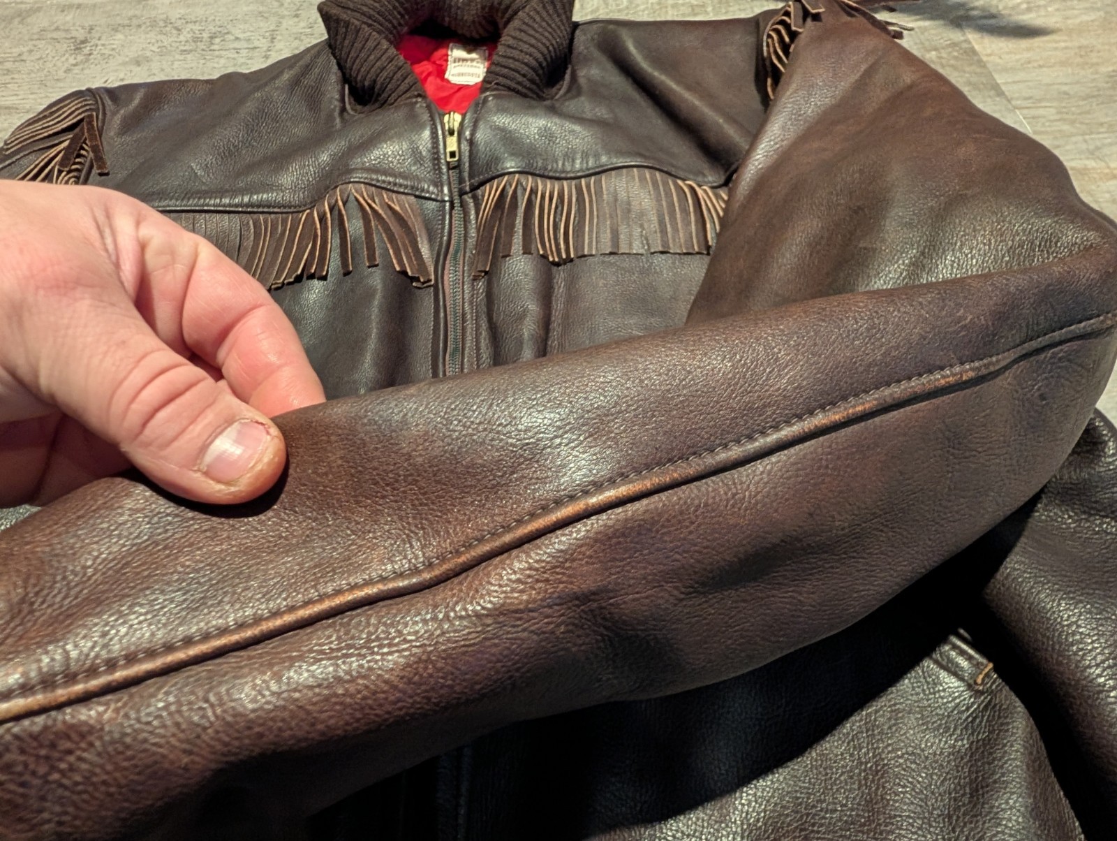 Vtg UBER Fringed Genuine Leather Bomber Jacket Minnesota USA XL 2XL Quilt Lined