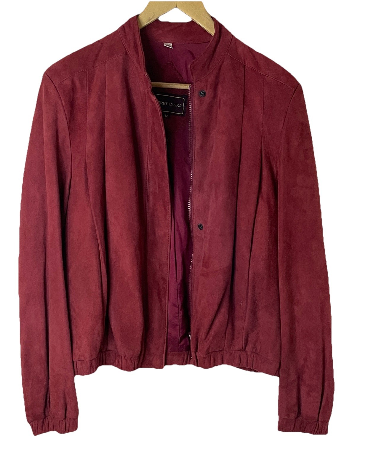 VTG Jeffrey Bank Raspberry Red Suede Moto Bomber Blouson Jacket Pleats Sz 10