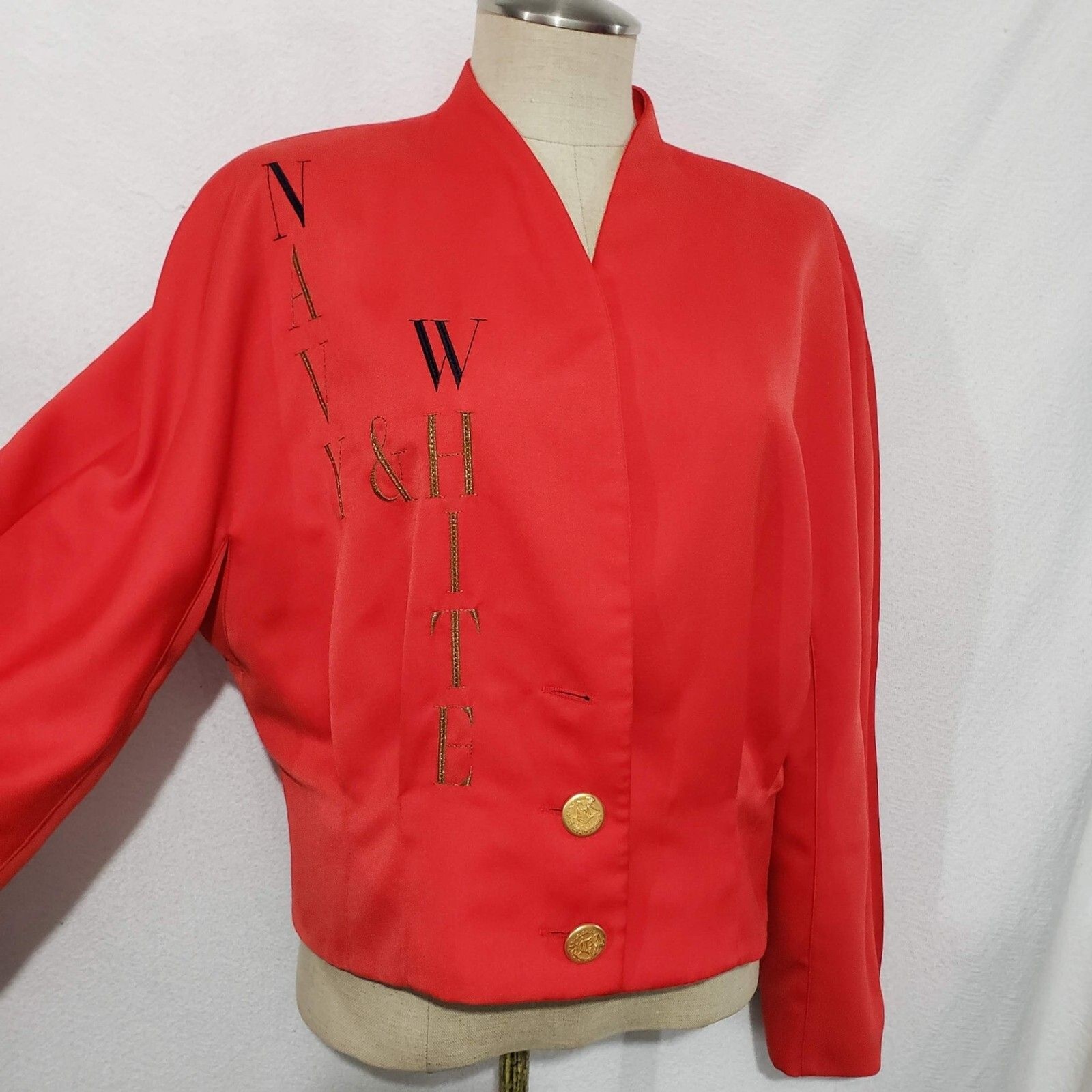 Vtg Mondi Red Wool Blend Cropped Embroidered Jacket Cardigan Germany 44/US L/XL