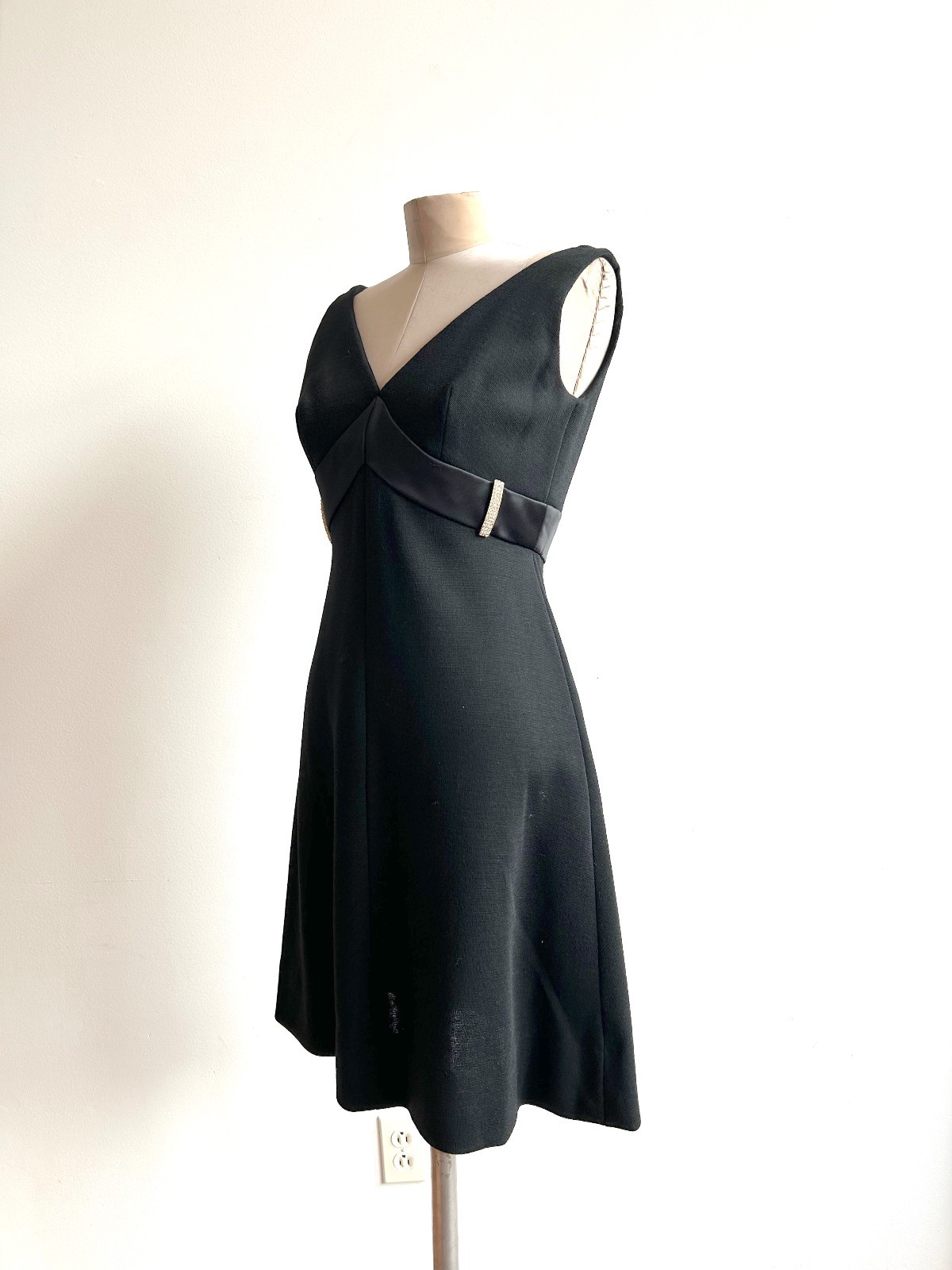 Vintage 60s Black Wool Knit Mod Evening Cocktail Dress 6 8 1960s Hollywood Glam