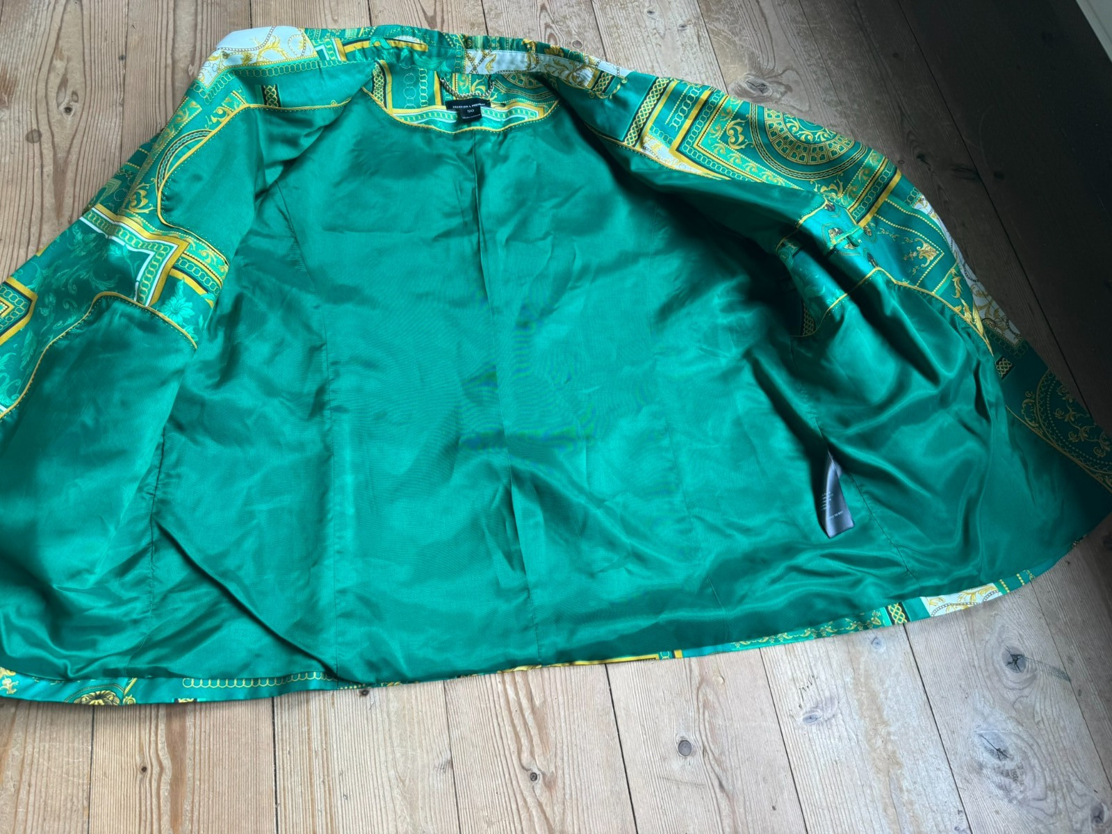 Luxury Blazer Cotton Silk Emerald Green Gold Baroque Size 44 46✨