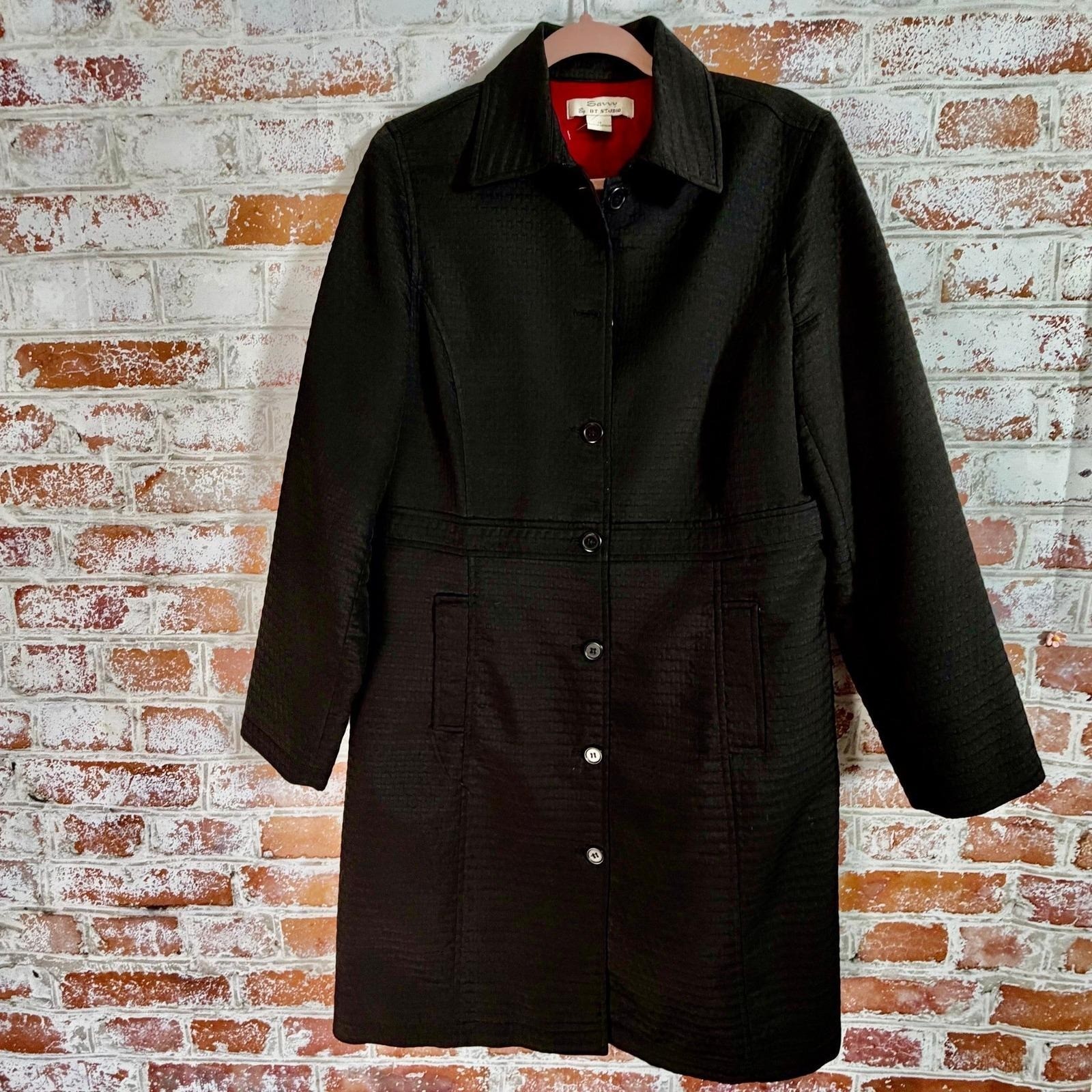 Savvy By DT Studio Trench Coat Womens 12 Black Vintage Classy Business Career