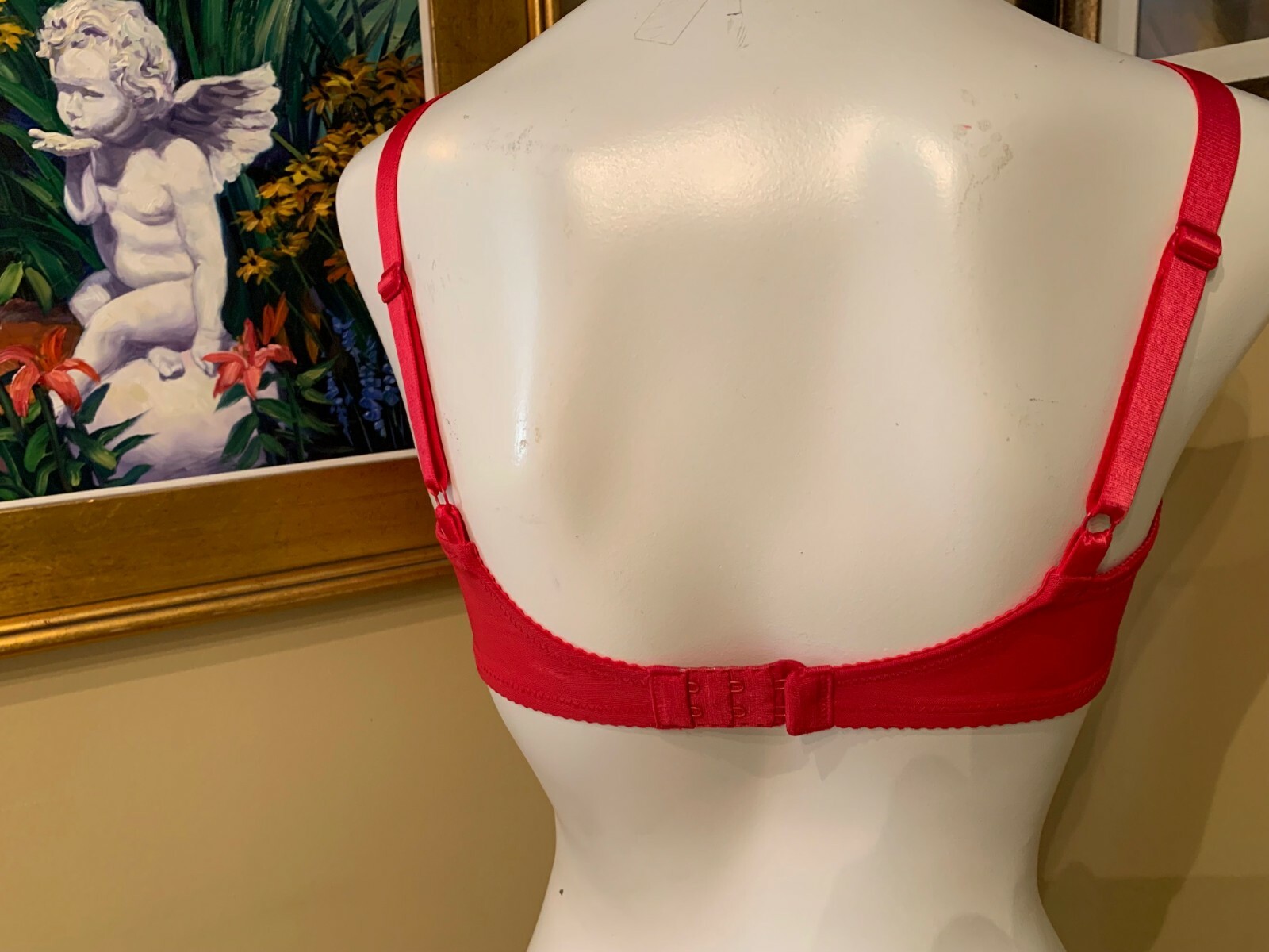 VINTAGE WACOAL 85199 ~ RED ARABESQUE SEMI SHEER FULL FIGURE UNDERWIRE BRA 34DD