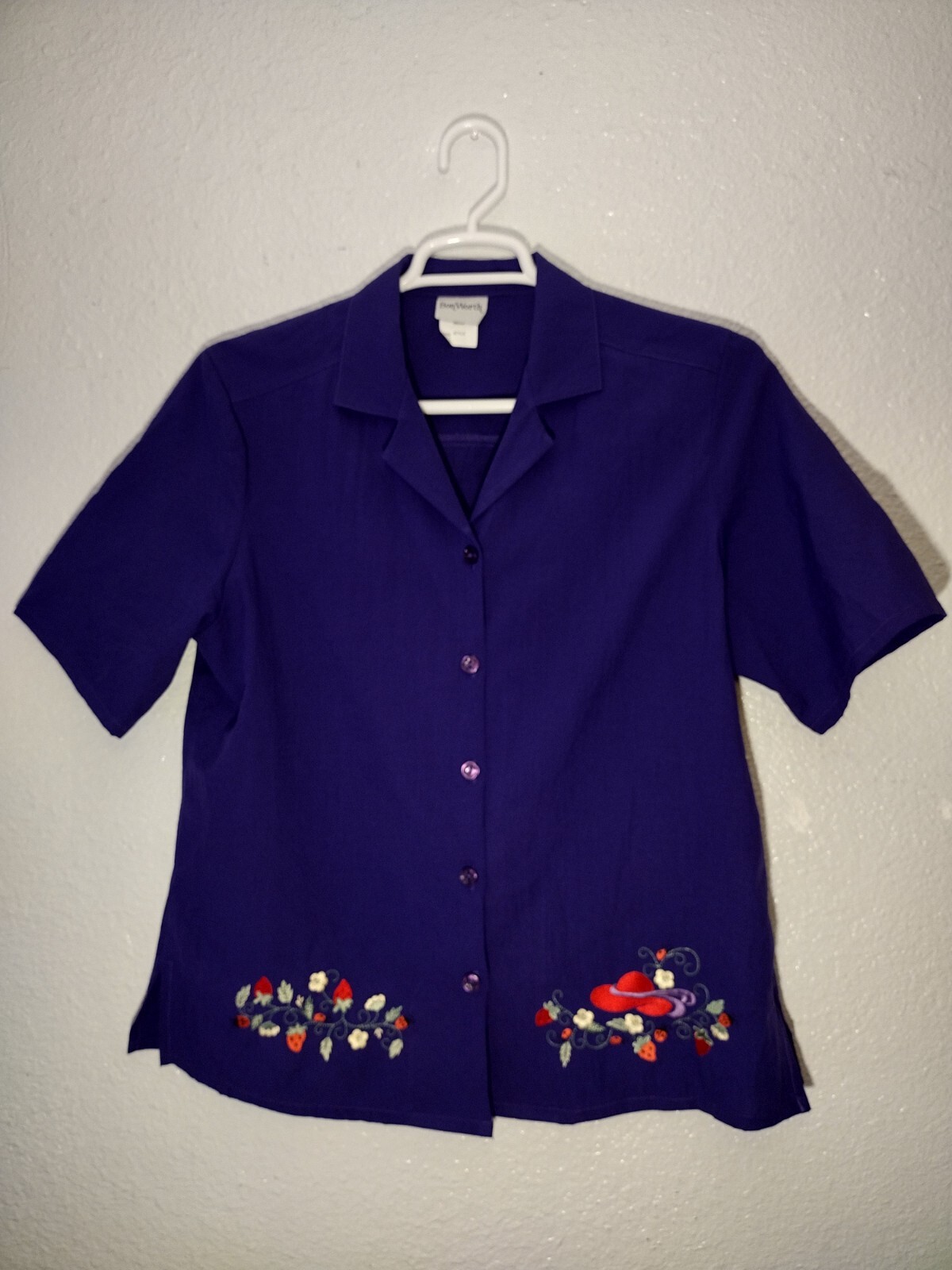 Red Hat Embroidered Button Up ShirtSz S BonWorth Vintage Sample Garment USA Made