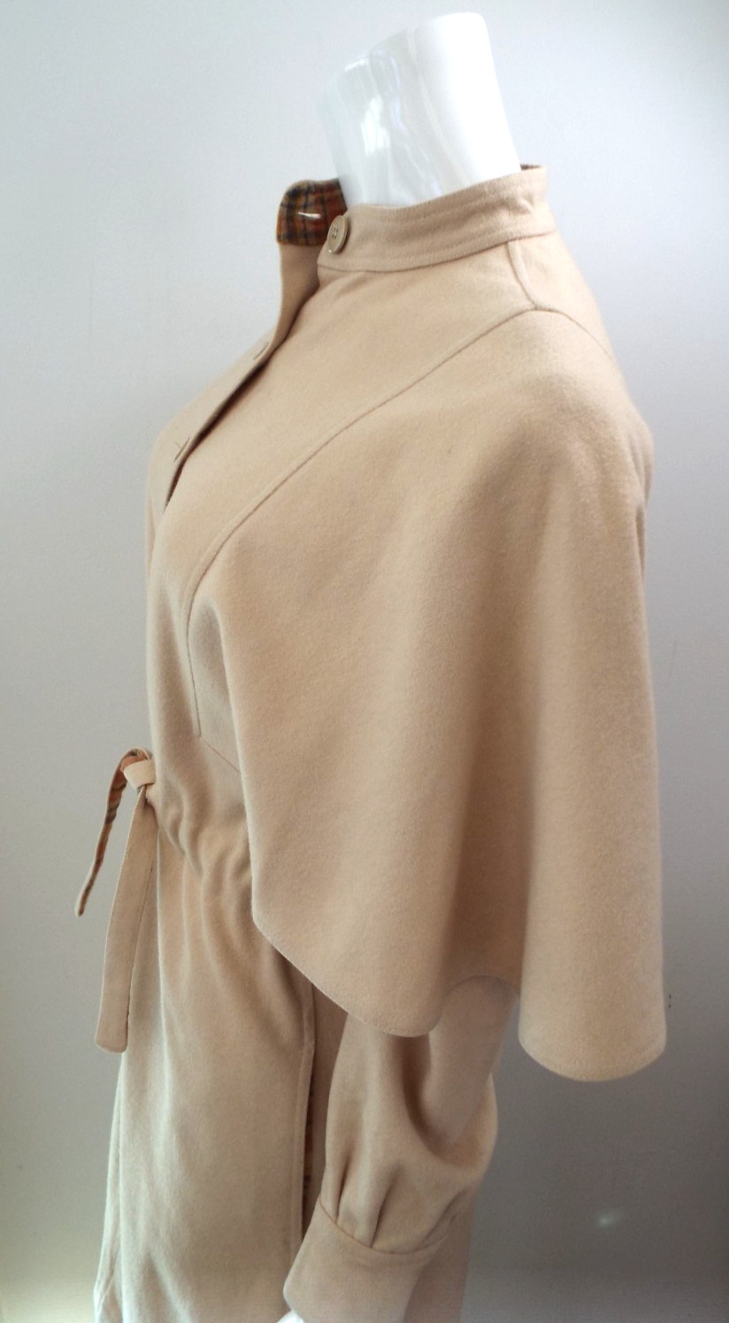VTG 1970s KENZO JAP Beige Wool Coat Dress Size 8 Cape Pockets Sakowitz Houston