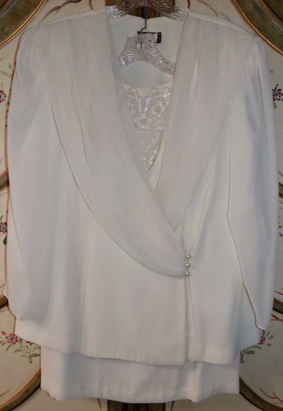 Vintage Lori Max 20 1X timeless ivory chiffon georgette skirt suit blouse shirt
