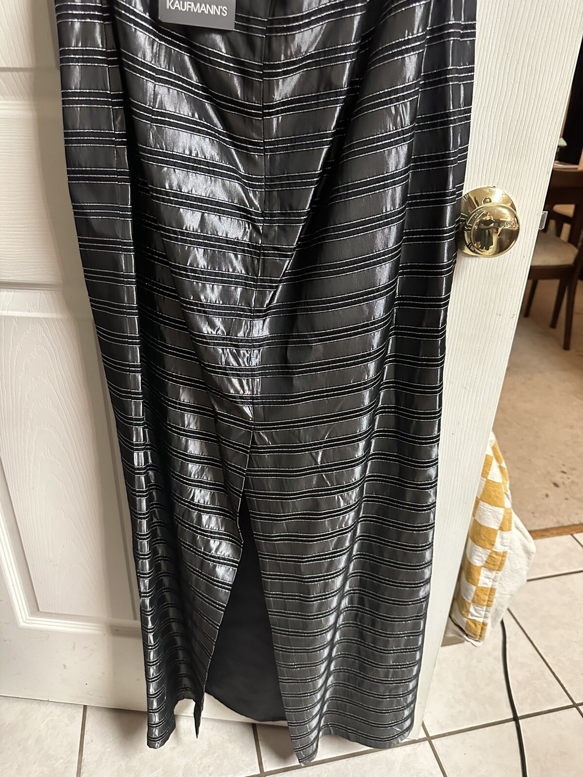 2pc Jacket Dress Set 90s Large Silver Gray Strapless Metallic Silky MOB Formal
