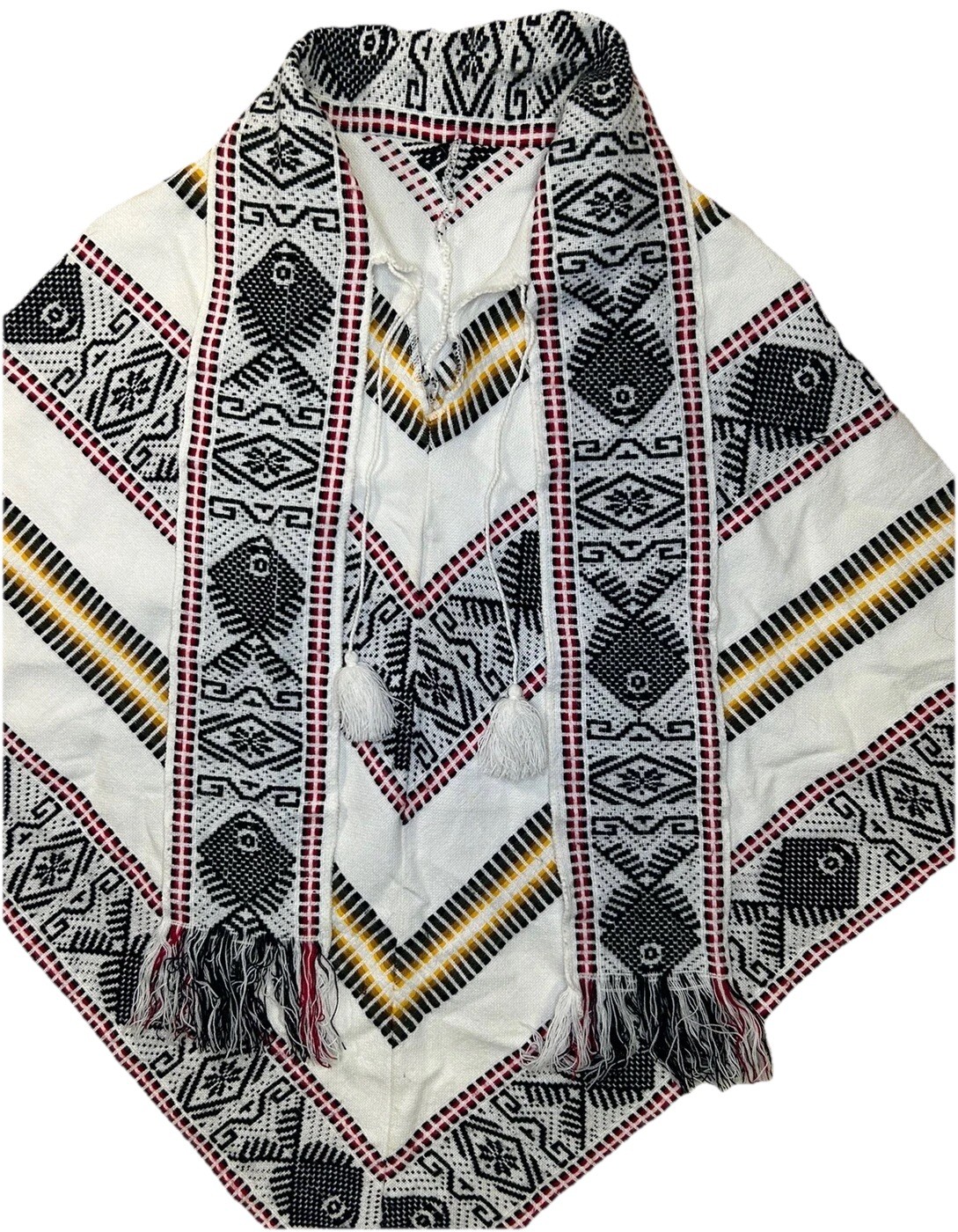 Vintage Aztec Fringed Cape/Shawl Multicolor See Pics For Measurements
