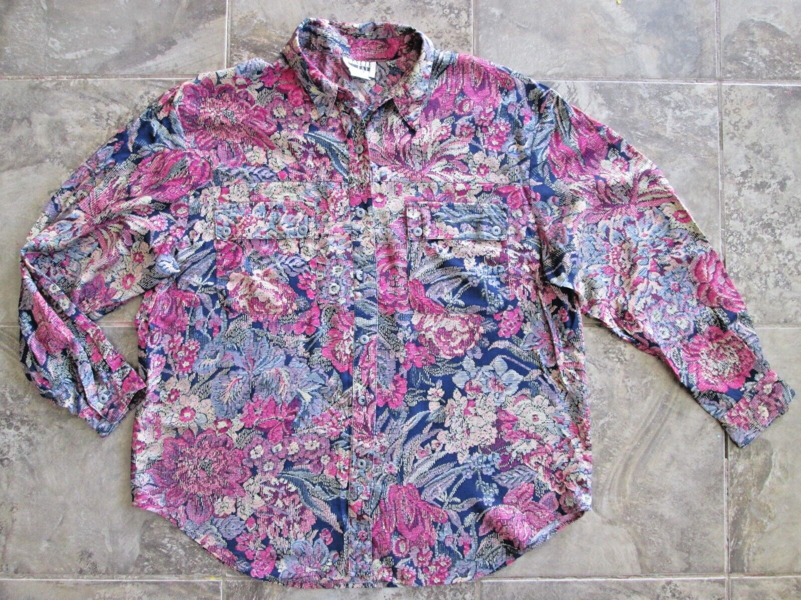 Vintage LESLIE FAY Women&rsquo;s 16 XL Large Shirt Blouse Floral Rayon Blend Long