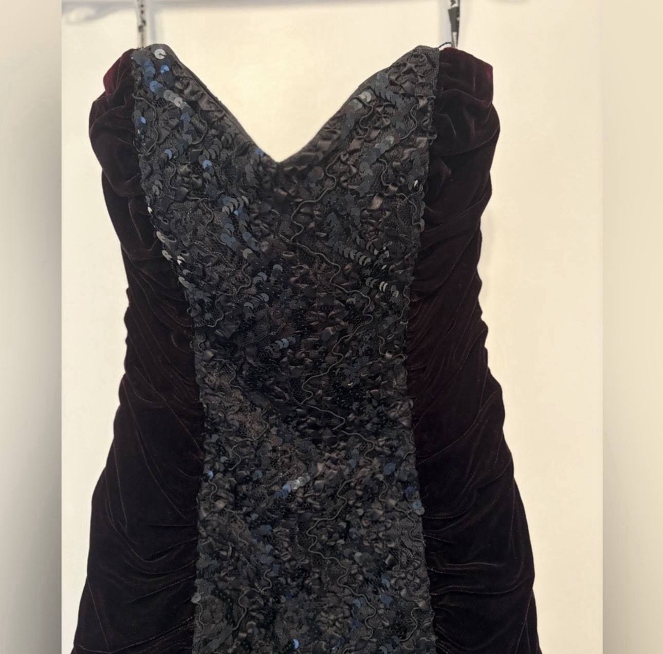 Vtg ZUM ZUM Strapless Dress Mermaid Lace Sequin Velvet Formal Prom, 5/6