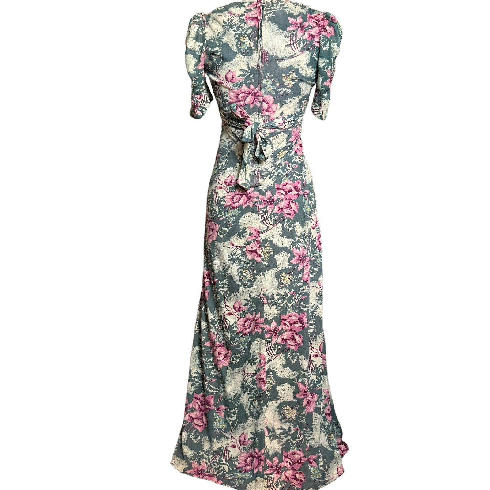 Vintage 70s Maxi Dress Hawaiian Tropical Short Sleeve Juniors Sz 11 Floral READ