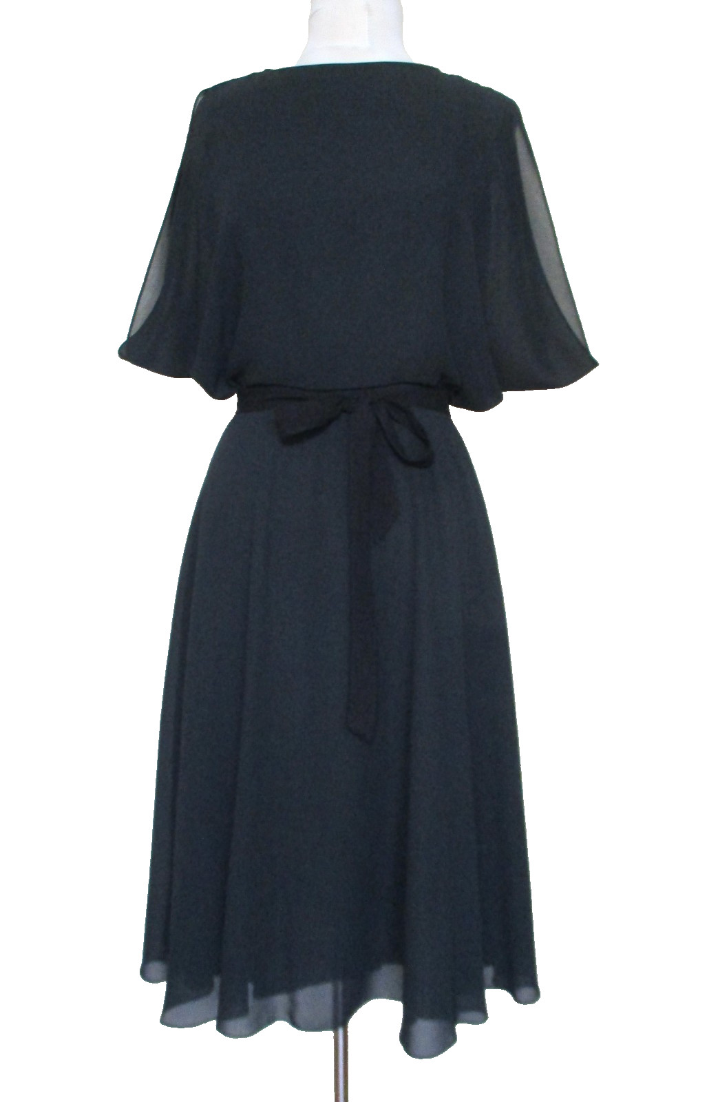 Vintage 1970s Robert Courtney Black Dress Fit And Flare Flowy S Women