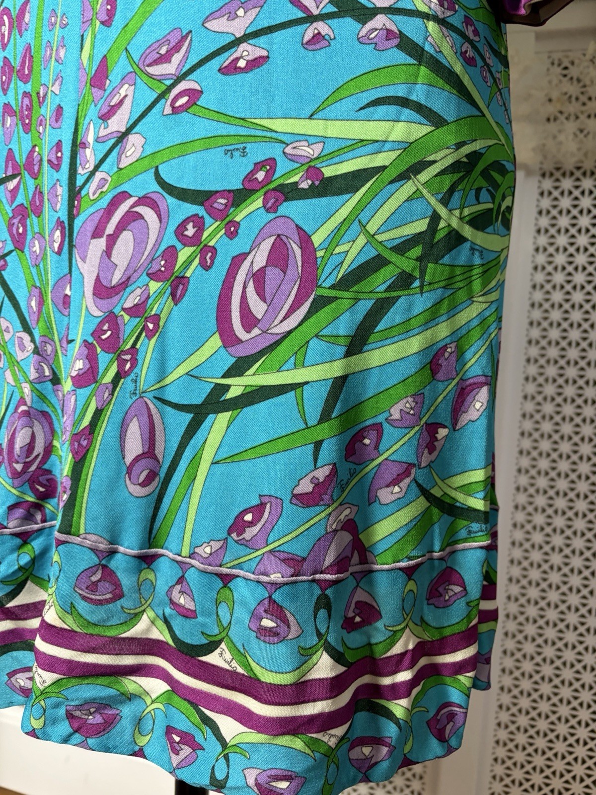 Vintage 1960s Emilio Pucci Silk Knit Printed Dress, Floral Abstract