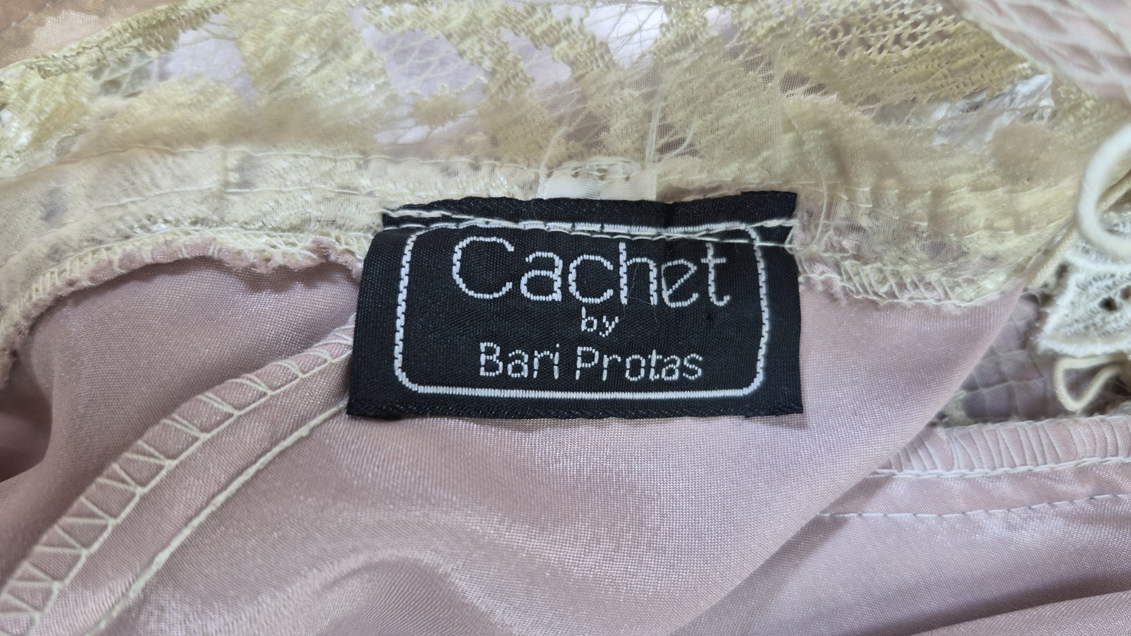 VTG 80s CACHET by Bari Protas Victorian Dusty Rose Satin & Lace Puff Slv Dress