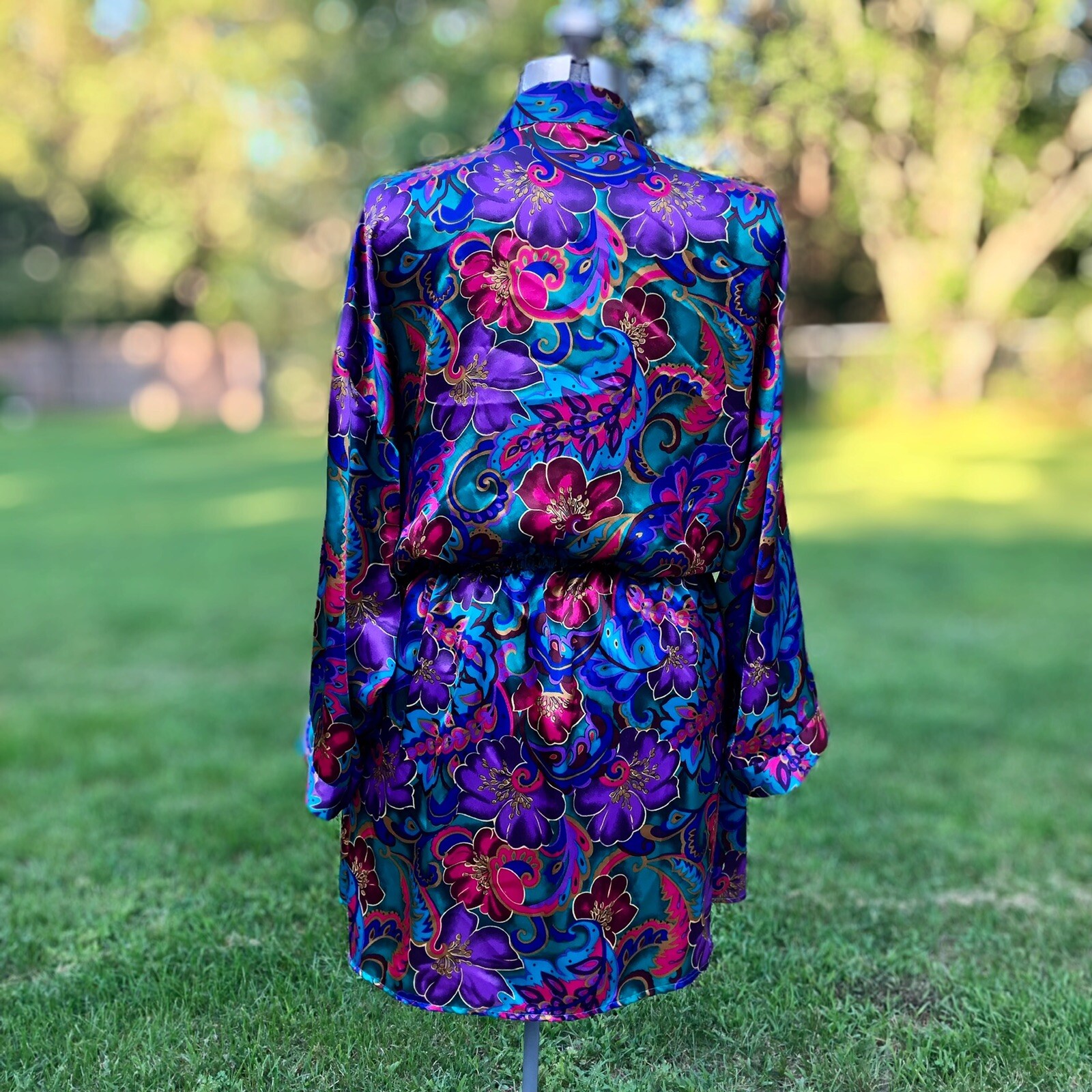 Vintage Victoria&rsquo;s Secret Floral Satin Gold Label Cover Up Robe Size P /S