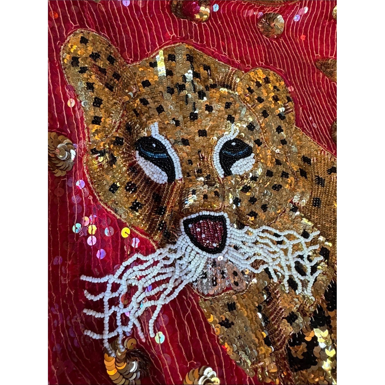 Anjumün 1980&rsquo;s vintage silk leopard sequin beaded embellished red top NWT Med