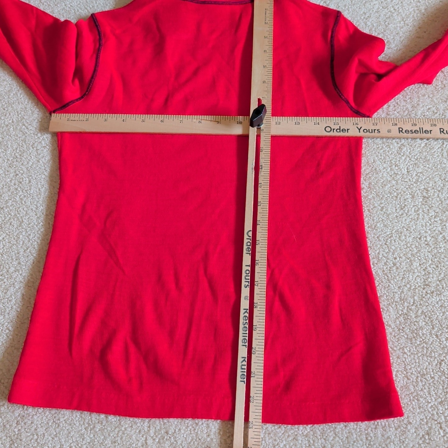 Vintage 70s Sweater Shirt Dagger Collar Red Acrylic Soft Pullover Womens 34 *