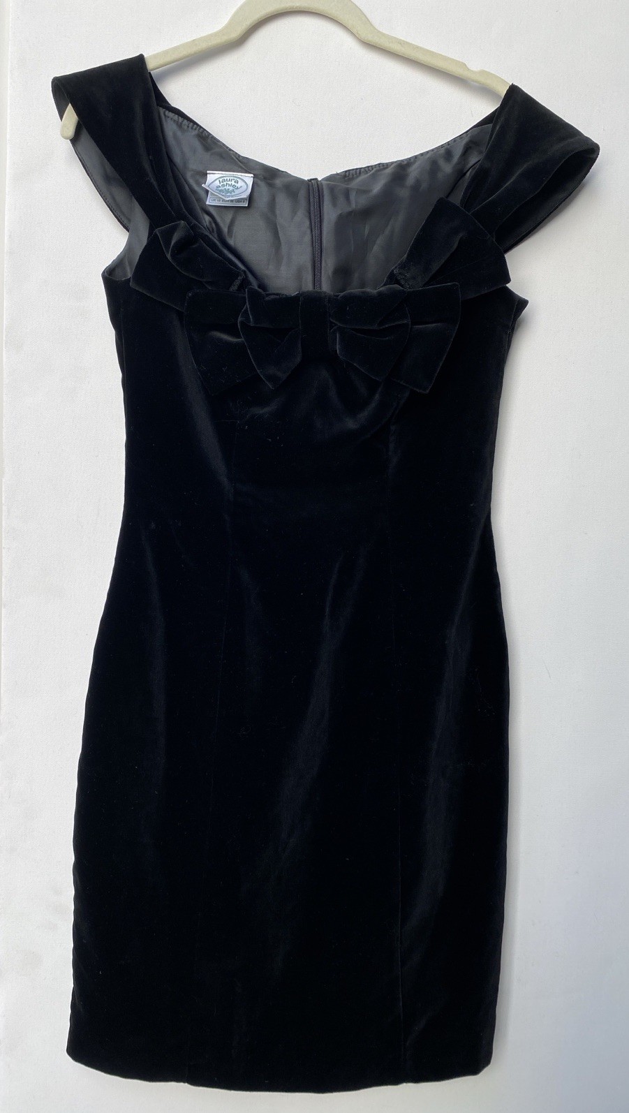Vintage 80s Laura Ashley 6 Velvet Off Shoulder Cocktail Dress Great Britain Mini