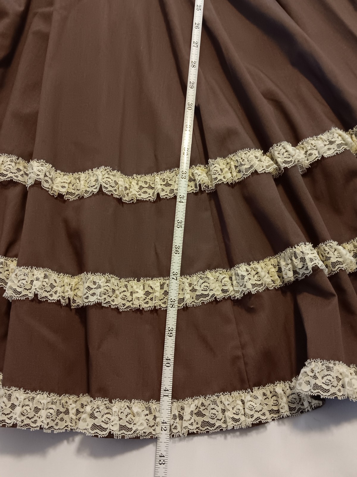 Vtg 60s 70s Partners Please Malco Modes Square Dance Dress Brown Cream 14 USA