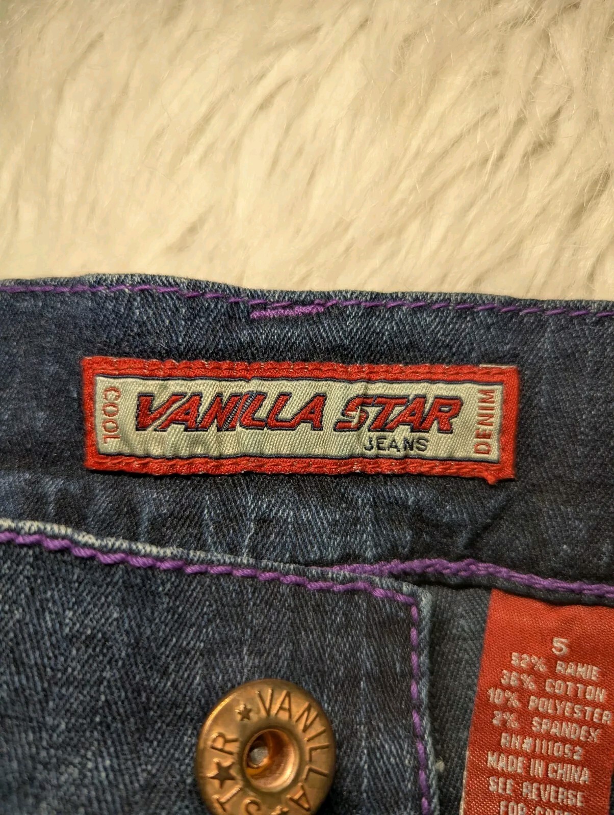 VANILLA STAR Purple STITCHED Low Rise Blue Jeans COOL DENIM Junior&rsquo;s 5 ALTERED
