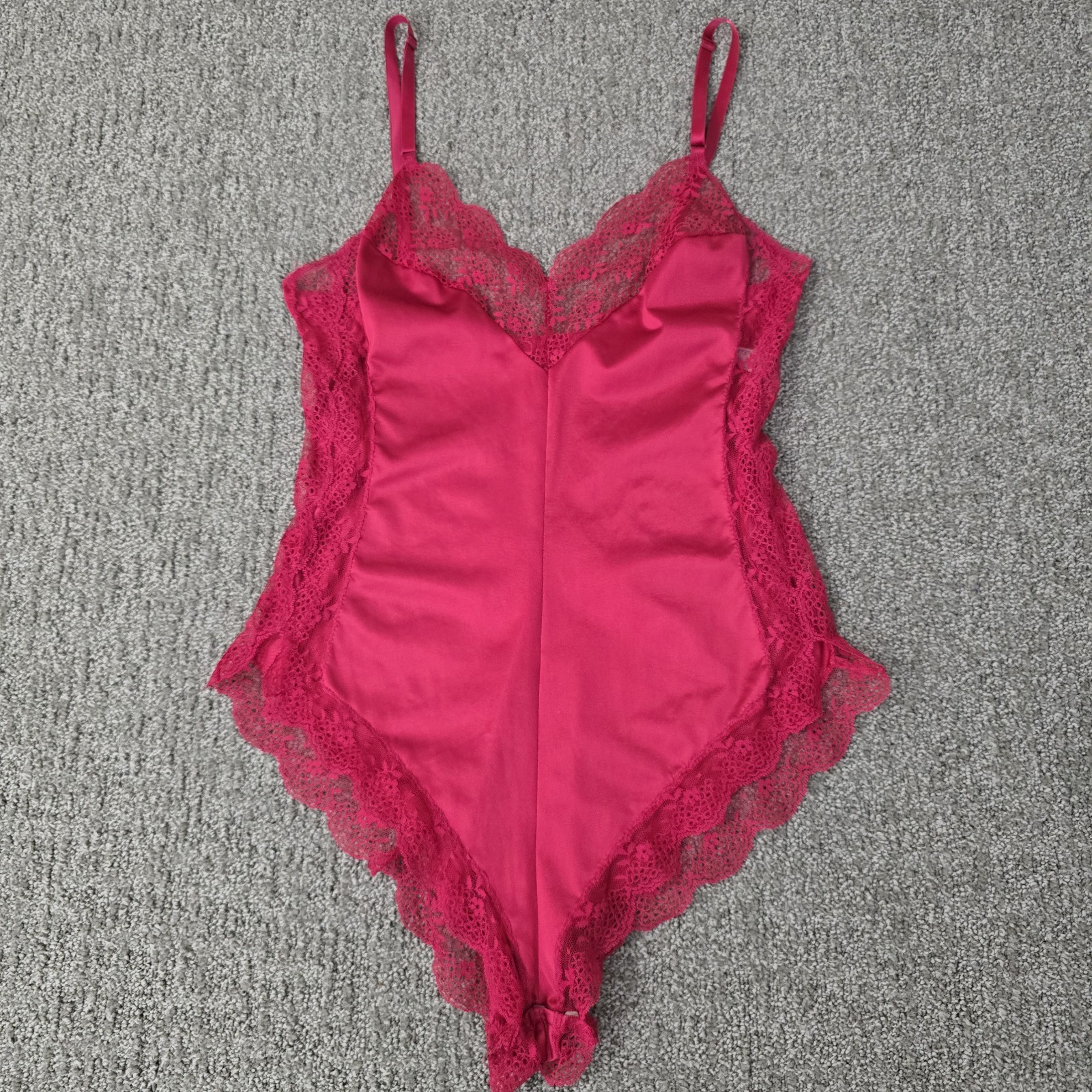 Vintage Warner&rsquo;s Lacies Red Lace Satin Bodysuit Teddy Lingerie Small 55988