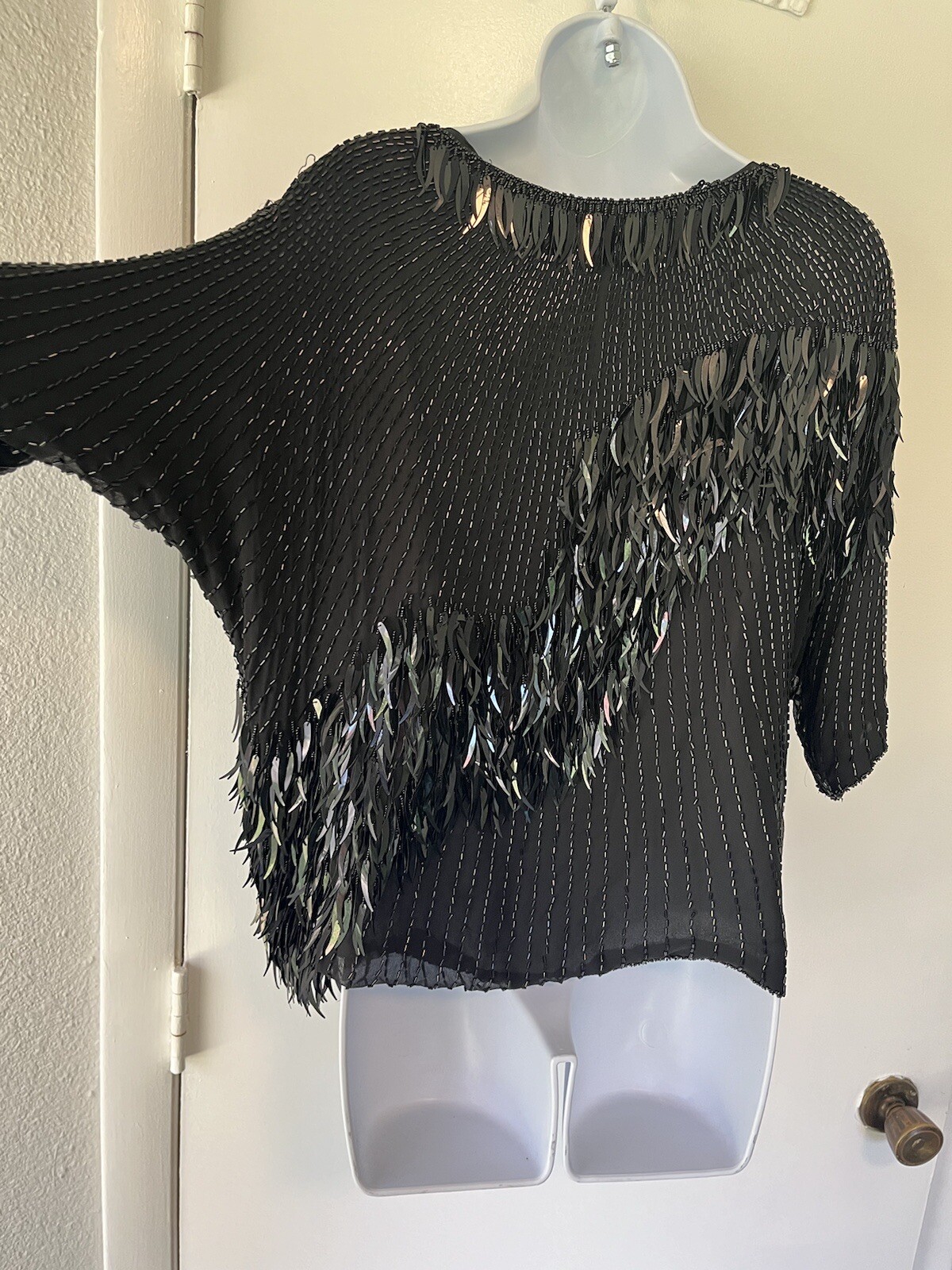 Silk Sequin Vintage Oleg Cassini Beaded Top Black Tie Medium Formal Party