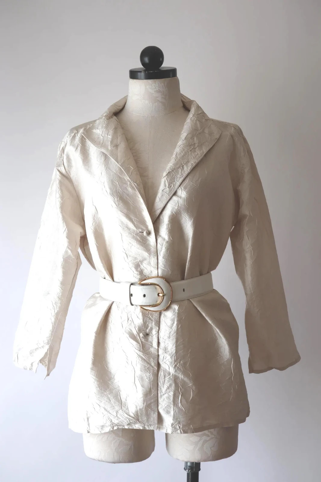 90s VTG Eileen Fisher Ecru Crinkled Silk Lightweight Evening Jacket Women S M L