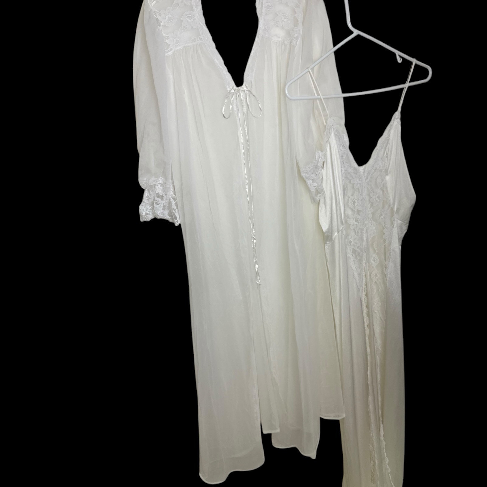 Vintage JCPenney Peignoir White Lace Nightgown & Robe Sheer Romantic Bridal 70s