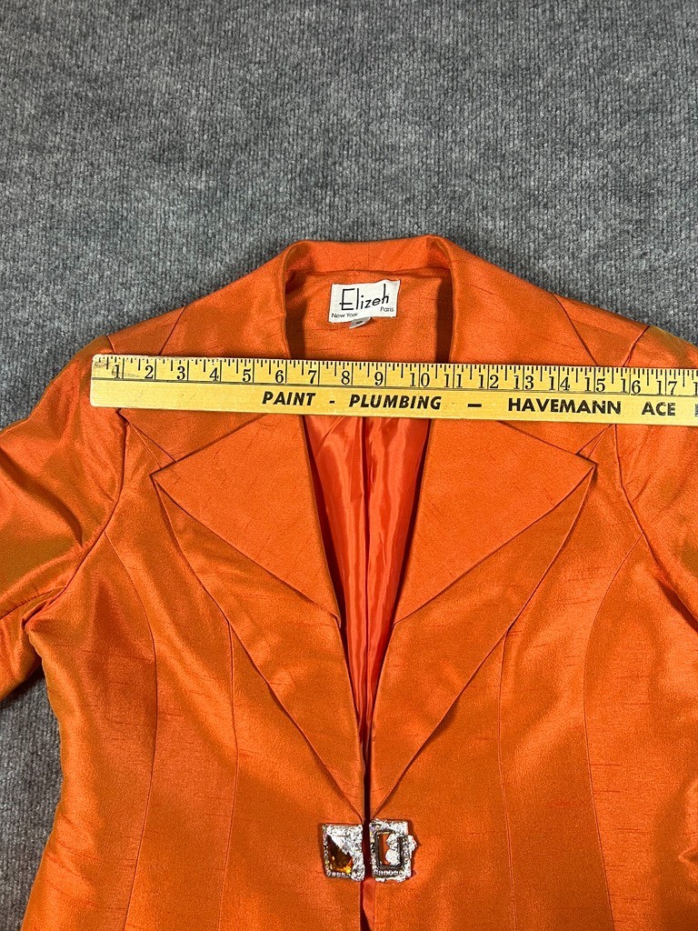 Elizeh New York Paris Orange Shantung Rhinestone Evening Jacket Womens 12