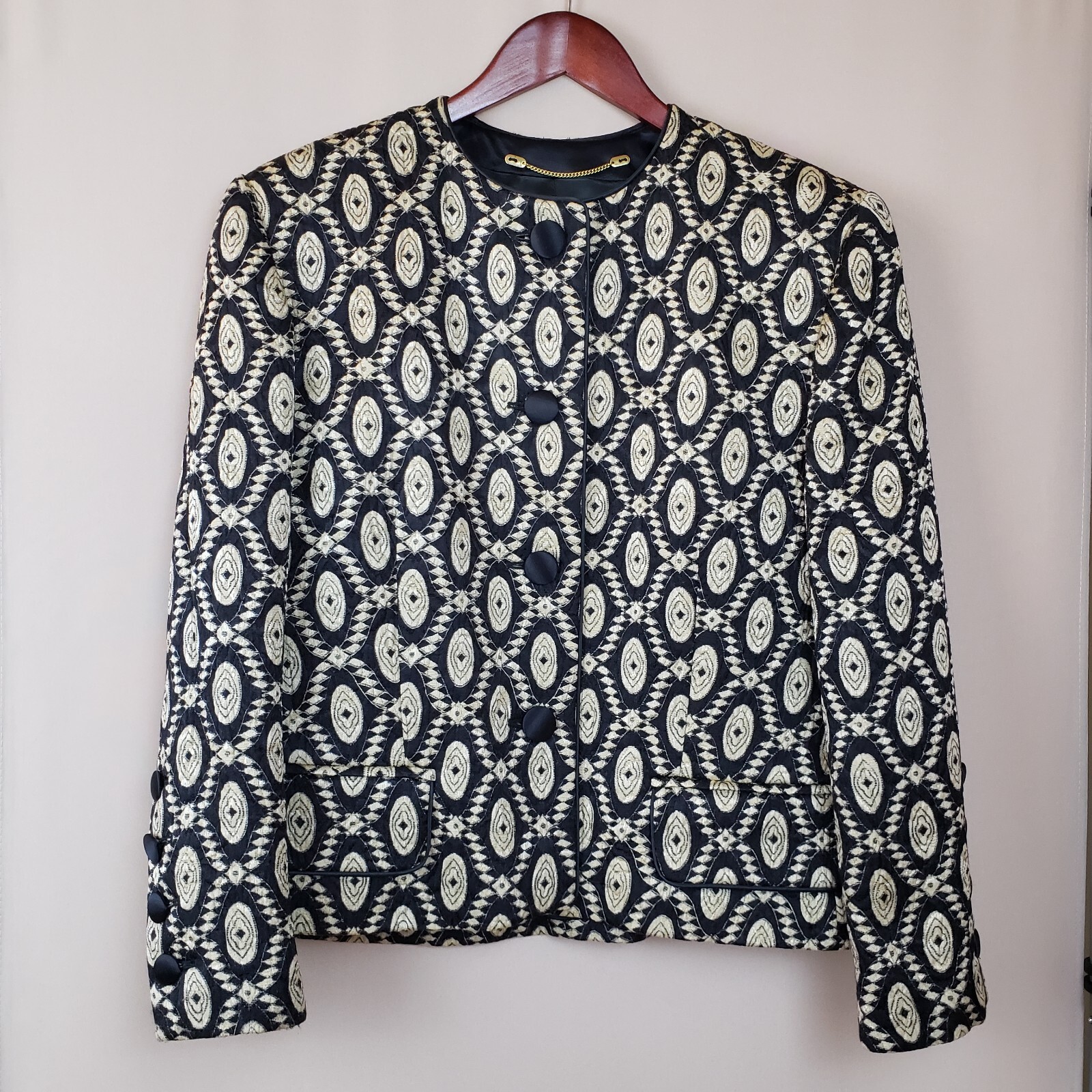 Vintage Escada Jacket 10/12 Wool Silk Blend Ethnic Print Artsy World Traveler