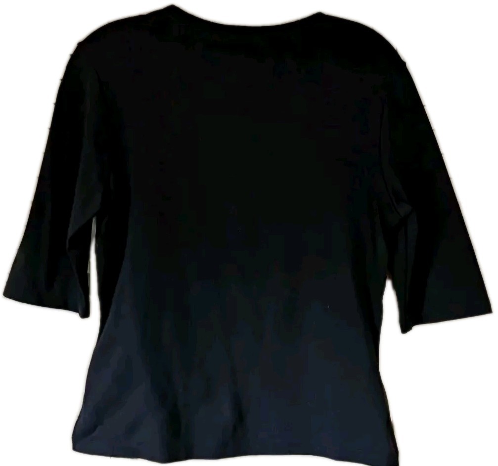 Ann Taylor LOFT Blouse Black Stretch Short Sleeve Elbow Pullover V-neck Medium