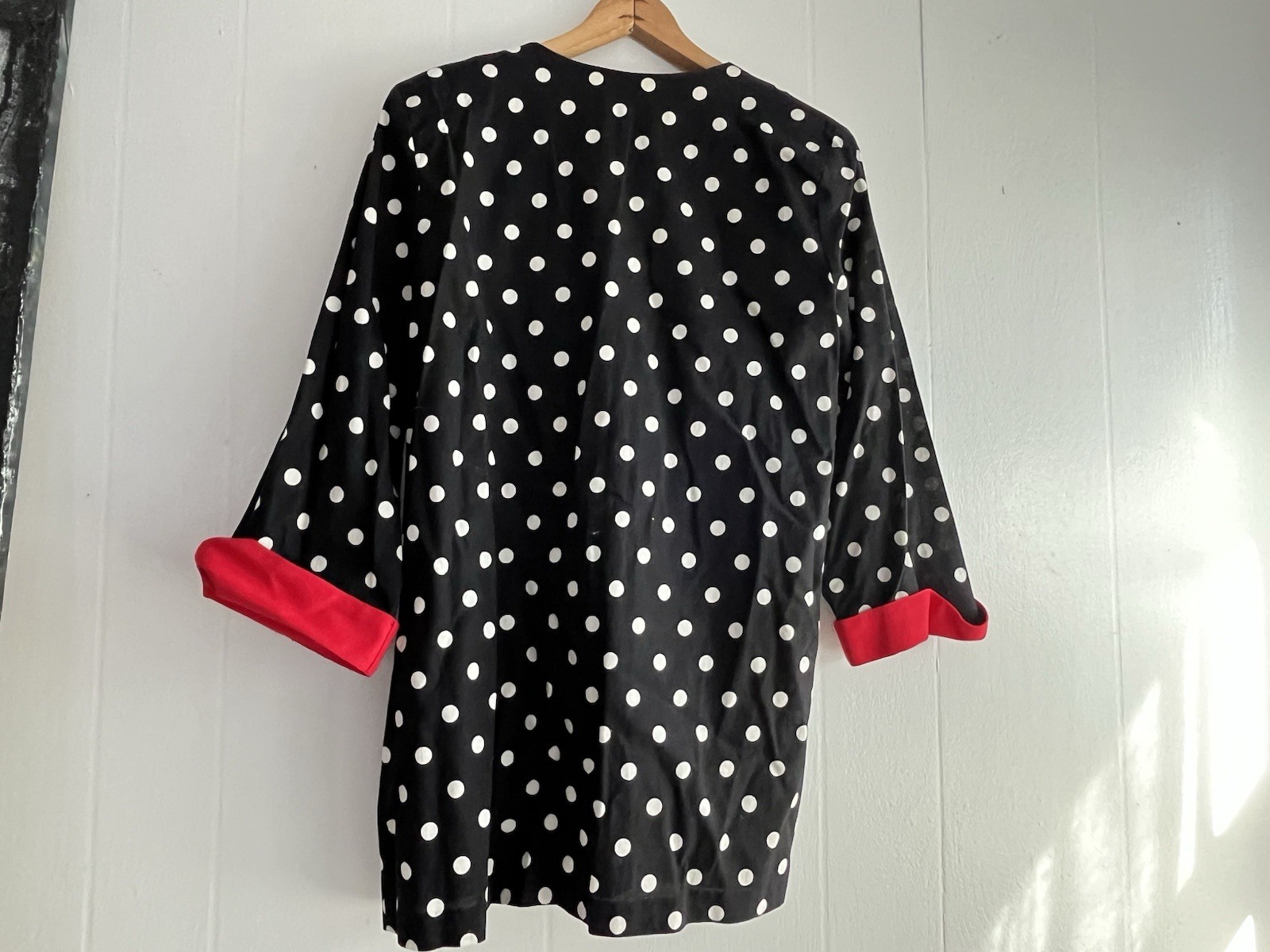 In Cinq Womens 80s Blazer Jacket Open Lightweight Black Polka Dot 46” Bust Max