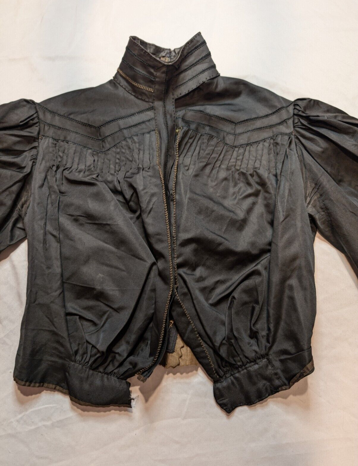 AUTHENTIC! Late 1800s Black Silk Taffeta Bodice VICTORIAN Antique Balloon Sleeve