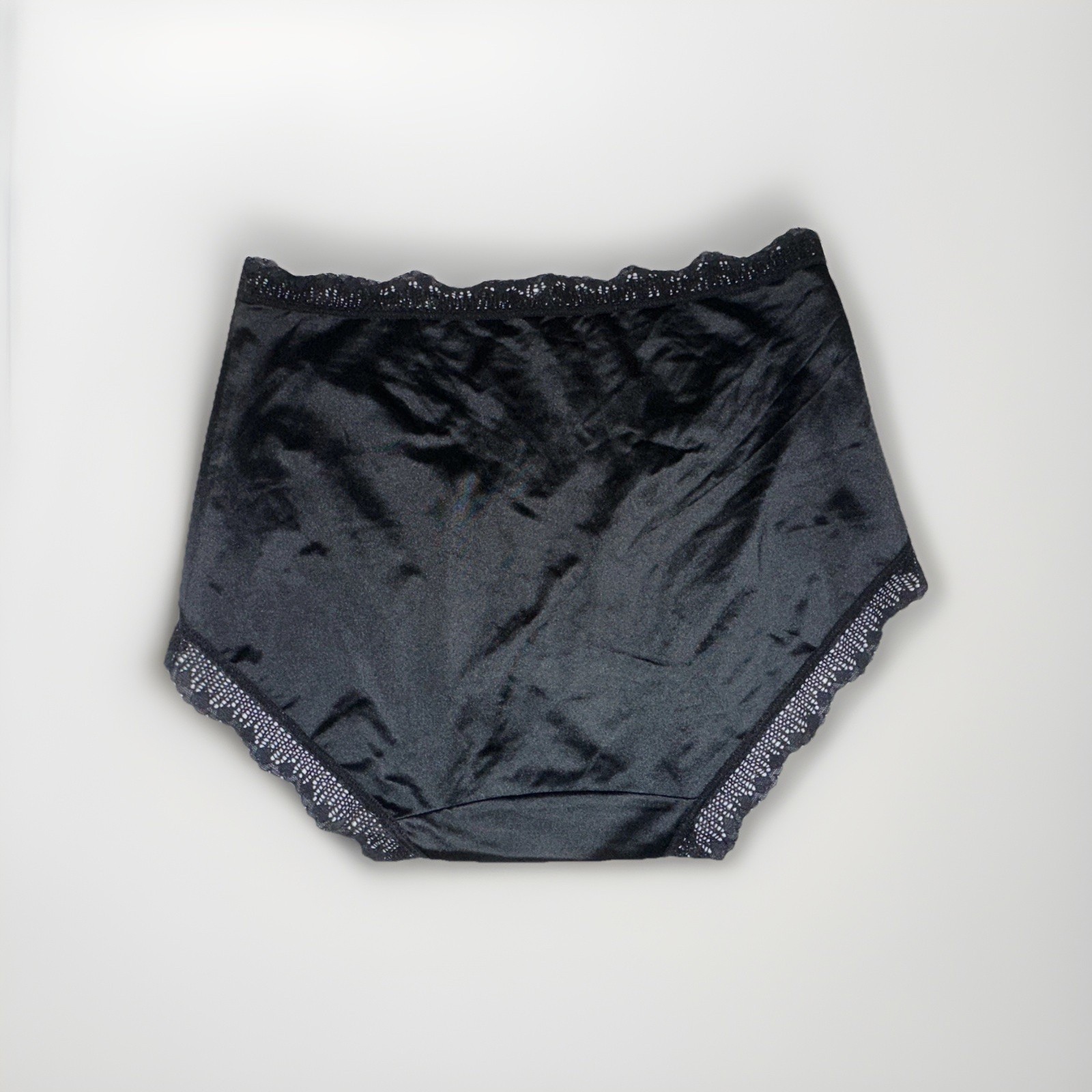 ~Shiny Large Black With Gem Nylon Lace Blended Panties W/Bow Cotton Gusset New