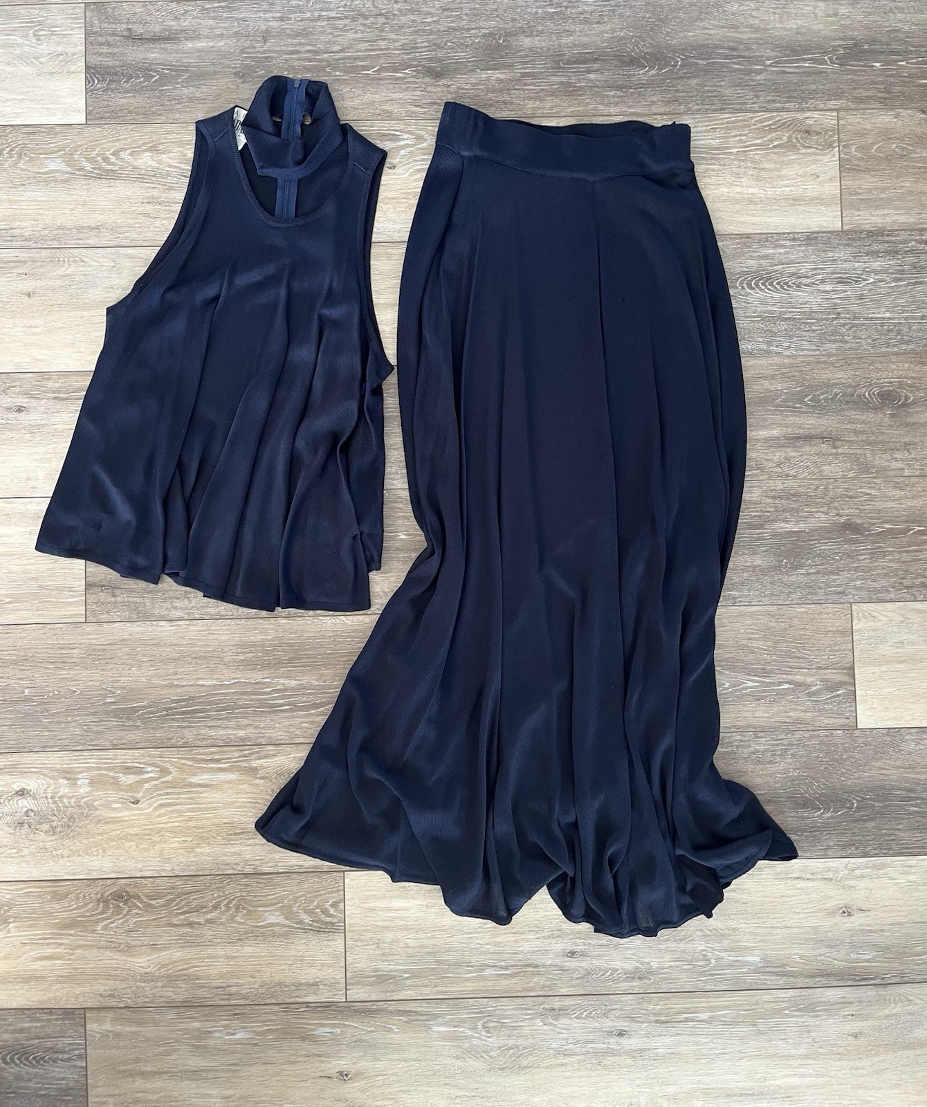 Vintage 80s Marina Spadafora 2 Pc Set Skirt Sleeveless Blouse Choker Neck Blue M