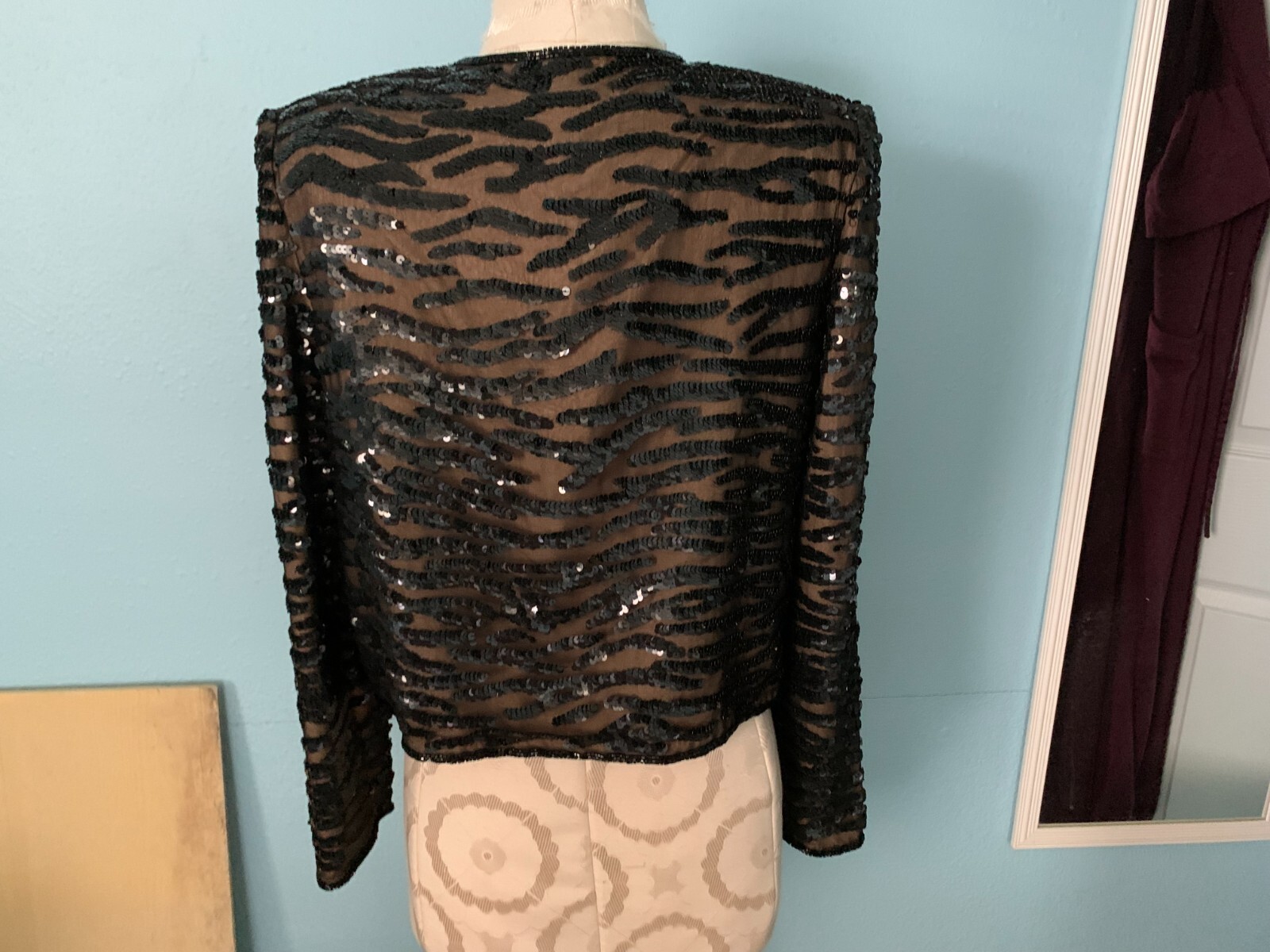 VTG ANDRETTA DONATELLO Jacket Black Sequin Gold Lined Long Sleeve Women&rsquo;s Top XS
