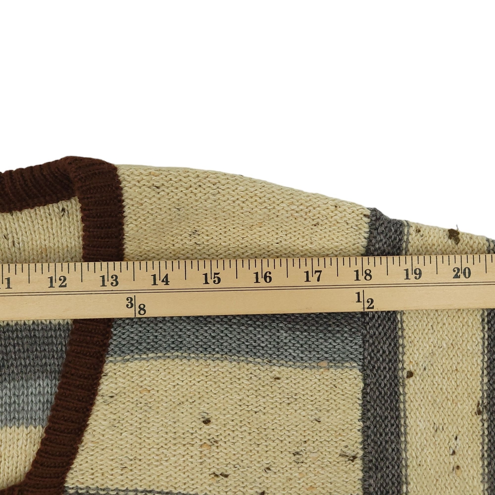 Beldoch Popper Wool Blend Poncho S Shawl Cape Striped Beige Blue Gray Vintage