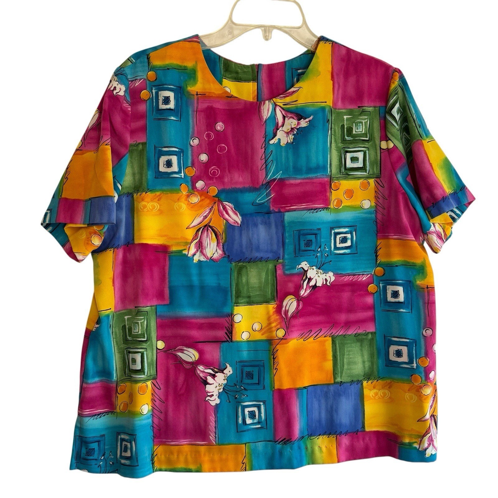 Vtg 80s L Color block Multicolor Long Jacket Blazer Artsy Art To Wear Shirt GW