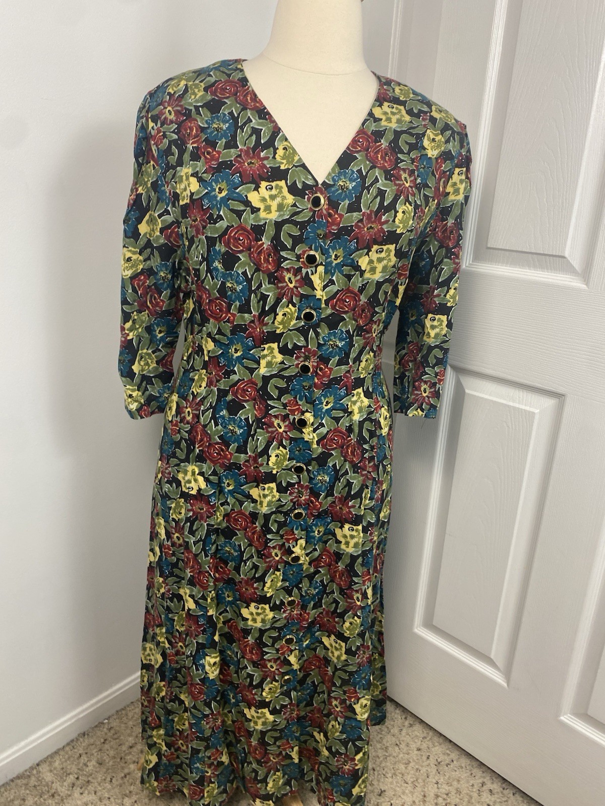 Vintage 18 Floral Maxi Dress Cottagecore Dark Whimsy Romantic Teacher Modest