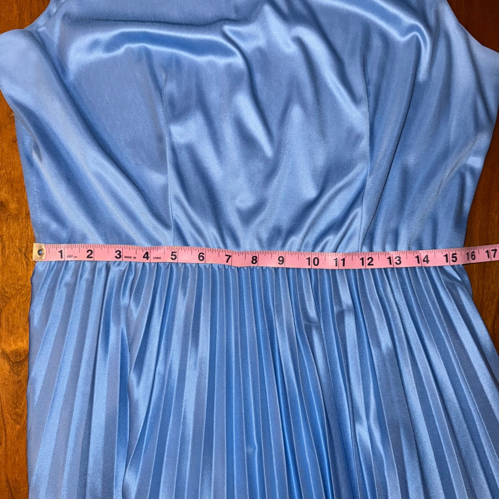 Vintage 70s Pleated Accordian Flutter Cape Maxi Dress Chiffon Gown Womens Blue