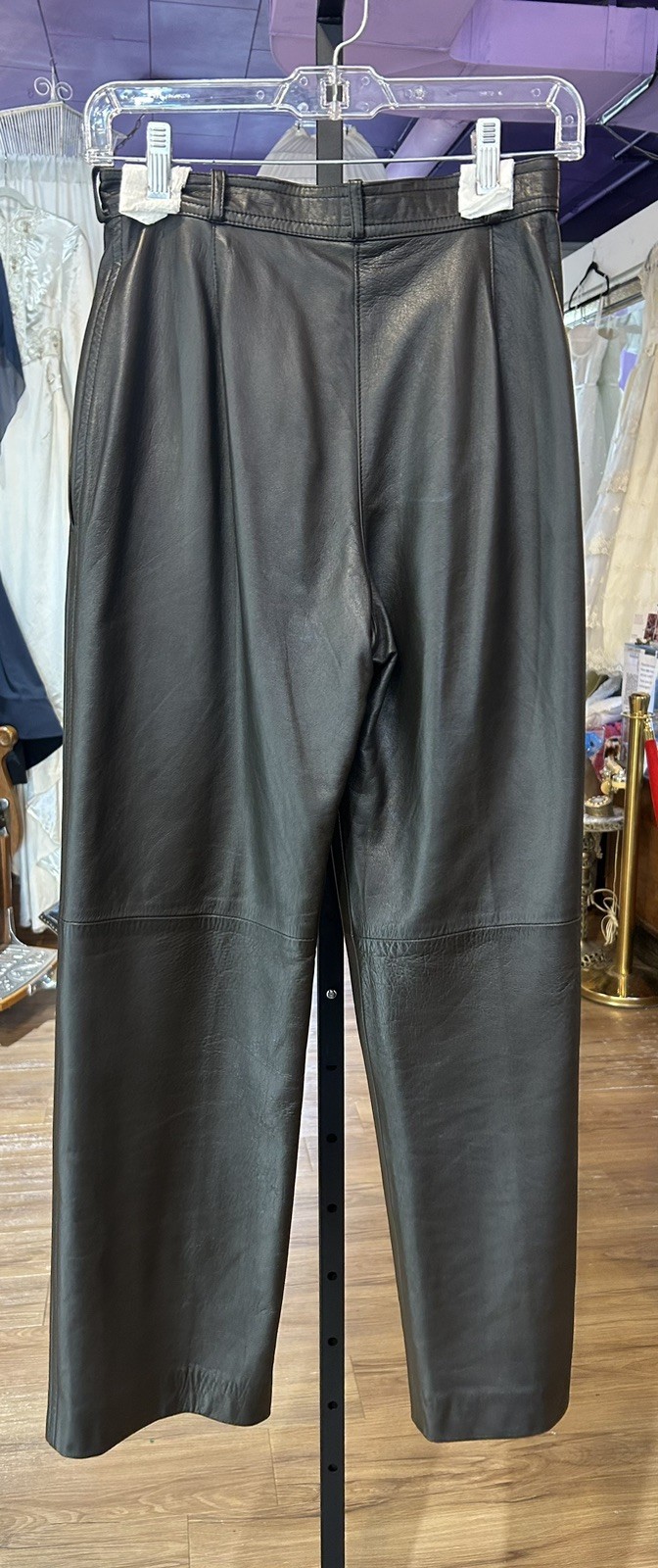 Vntg 1970s YSL Rive Gauche Brown Lambskin Leather Pants, Sz 26 Waist
