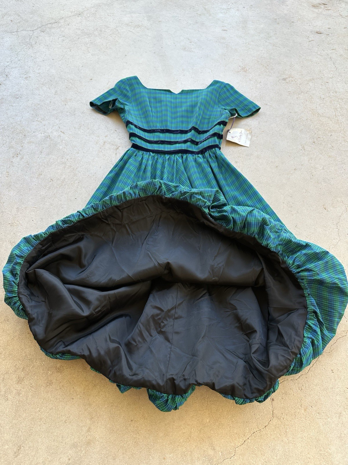 NWT 1950s Candy Jrs Plaid Bubble Hem Pouf Party Dress Velvet Bows Metal Zip VTG