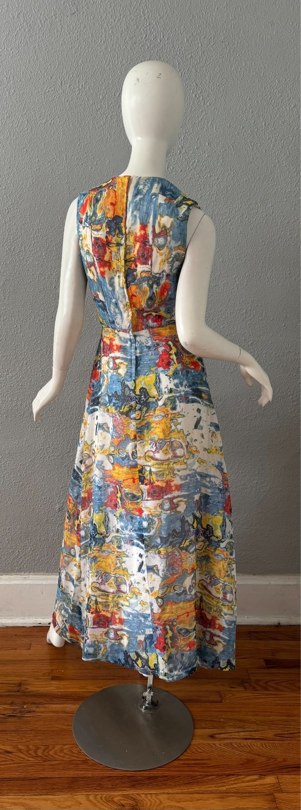 Vintage 60s Abstract Mod Boho Maxi Party Dress XS