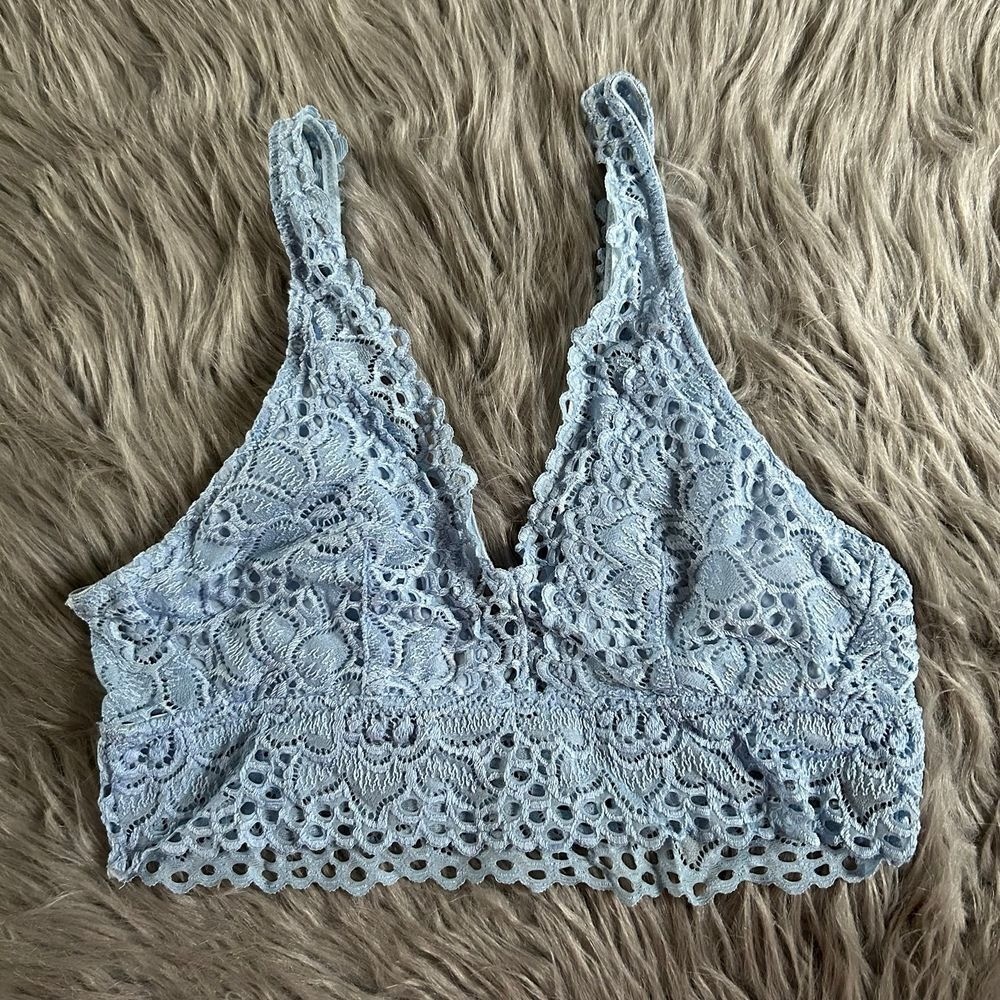 Aerie Wirefree Bralette Womens Size Small Blue Floral Lace Wireless Bra