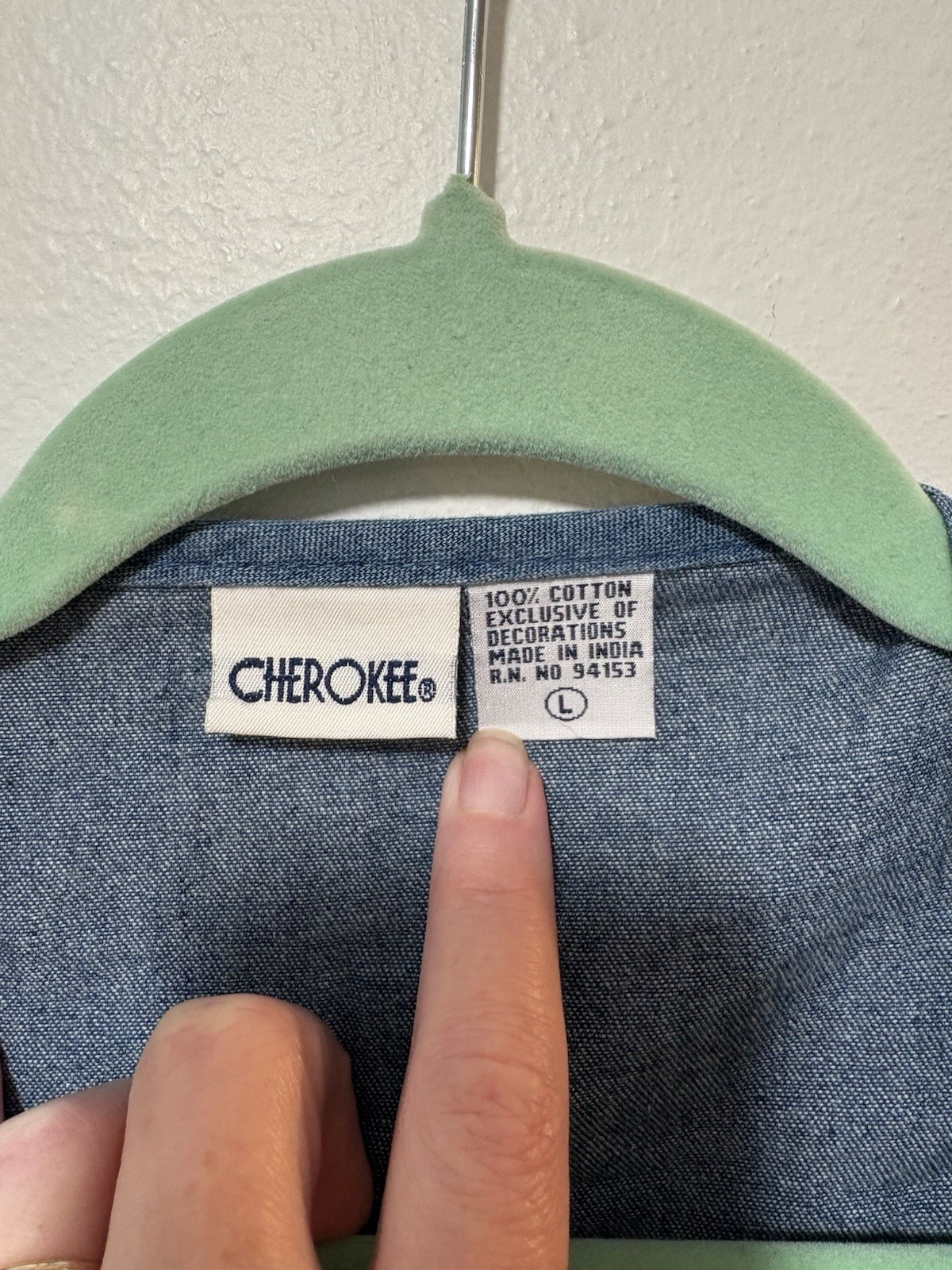 Cherokee L Cottton Blue Button Up VTG 90’s Cowgirl Boho Festival Y2K