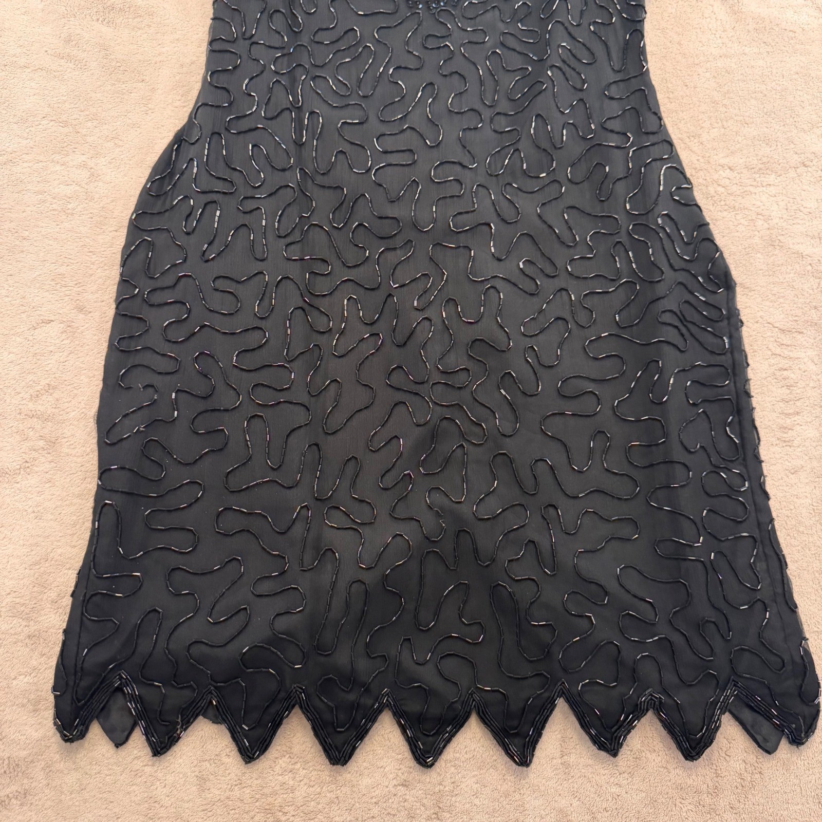 Vintage Gatsby Flapper Beaded Sequin Cocktail Party Dress Art Deco Black SZ M