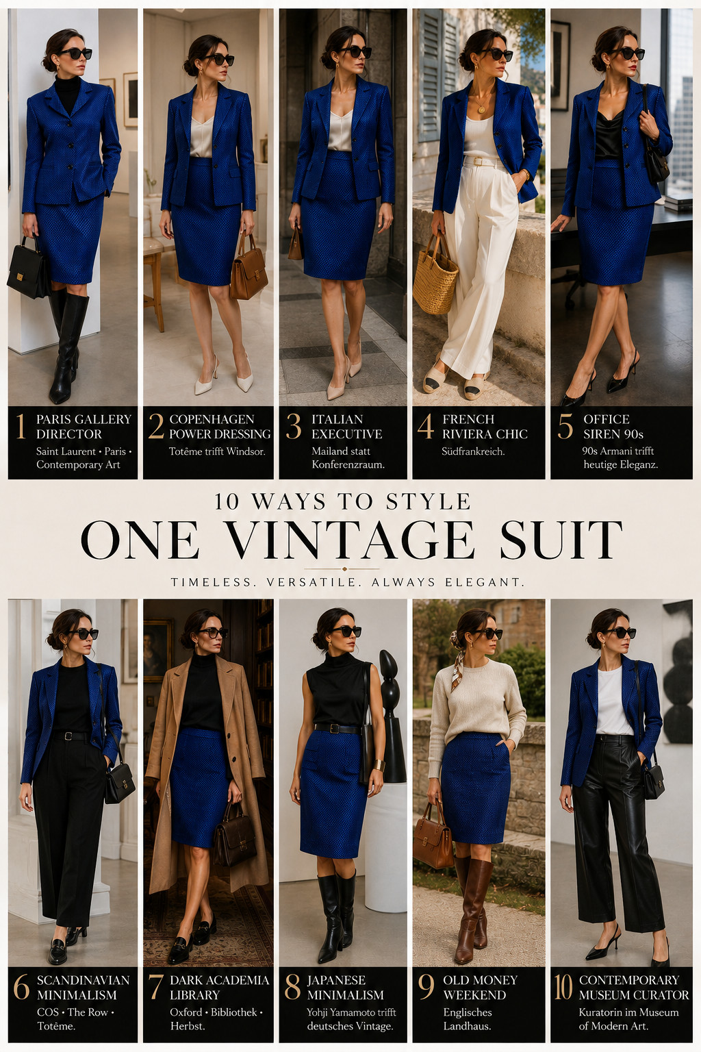 Costume 38/40 Royal Blue Breckwoldt Donna Vintage Quiet Luxury Pencil Skirt