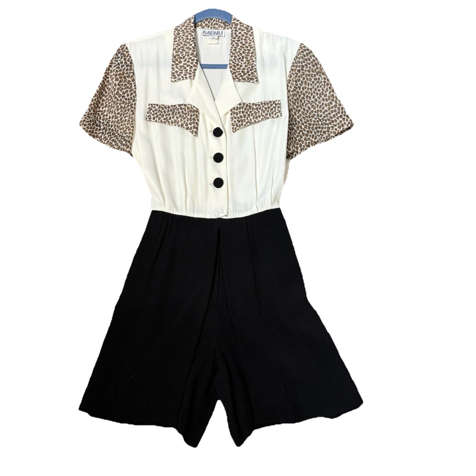 VTG 80s Mod Romper Sz M (7/8) Animal Print Collar Pleated Flowy Shorts Twee
