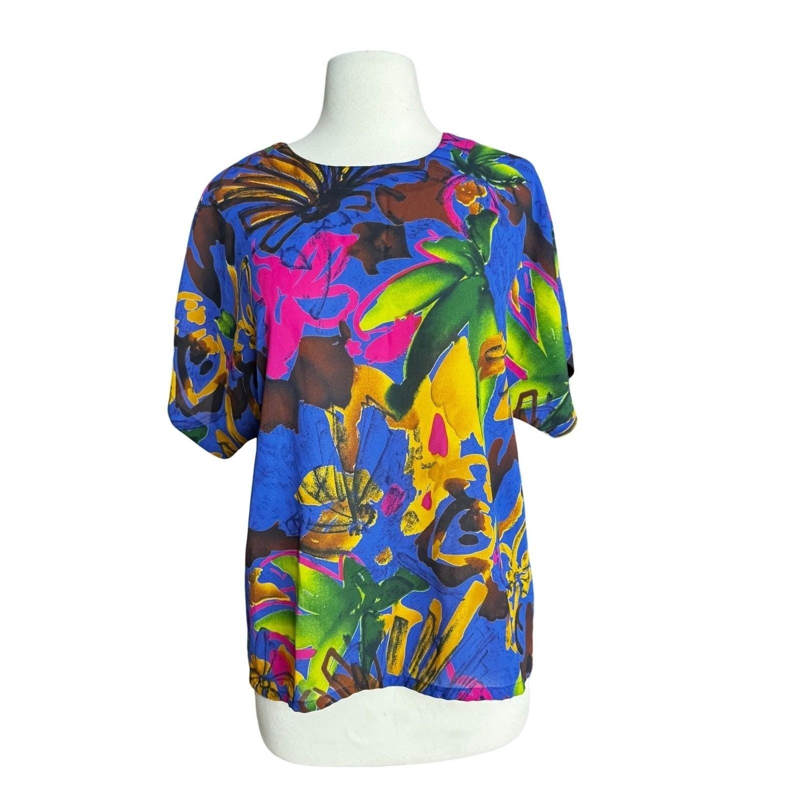 Vintage 90&rsquo;s Women&rsquo;s Medium Abstract Floral Print Shirt Art to Wear Funky